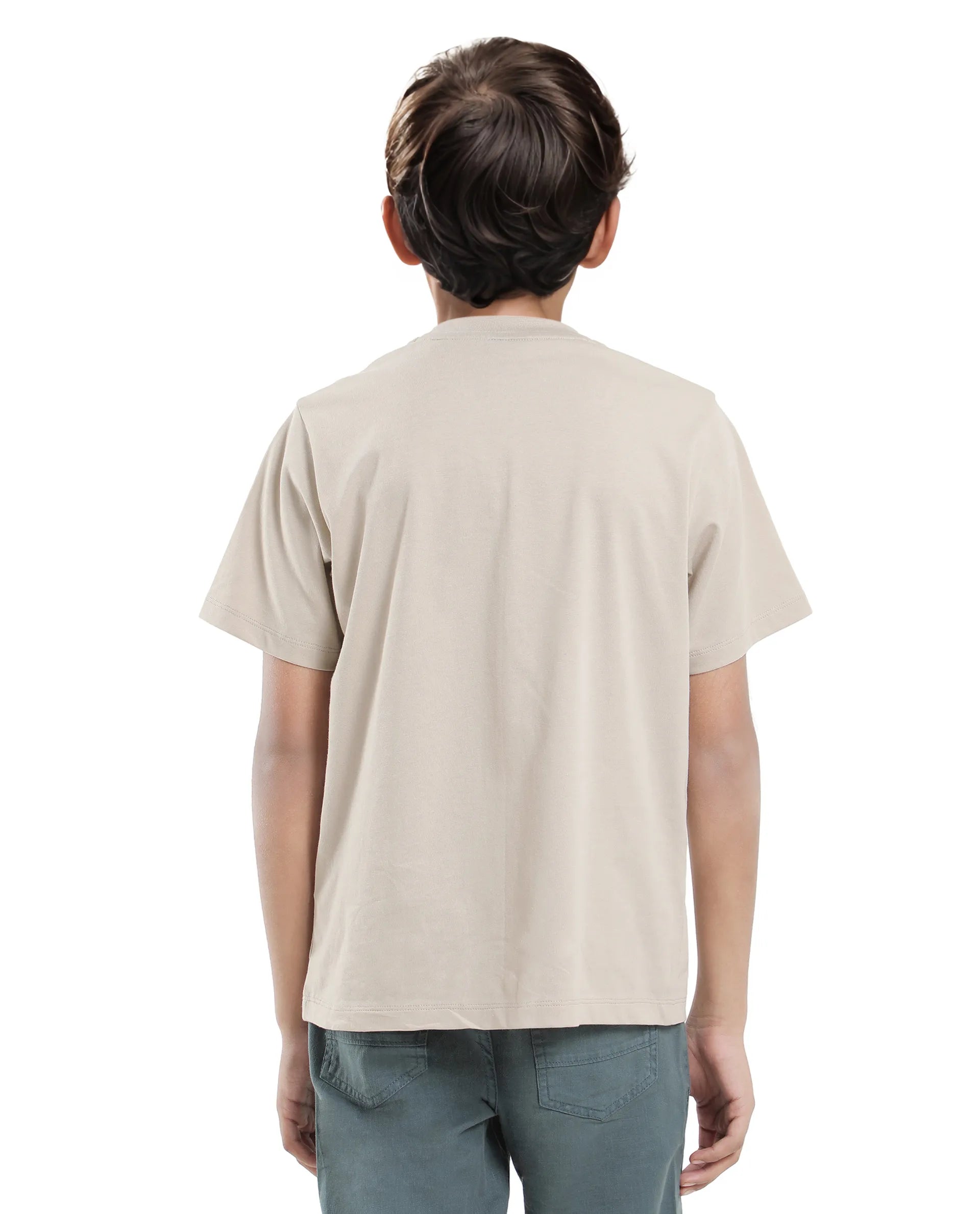 Rare Ones Kids Colos-K Light Beige Cotton Printed Slip-On Regular Fit T-Shirt