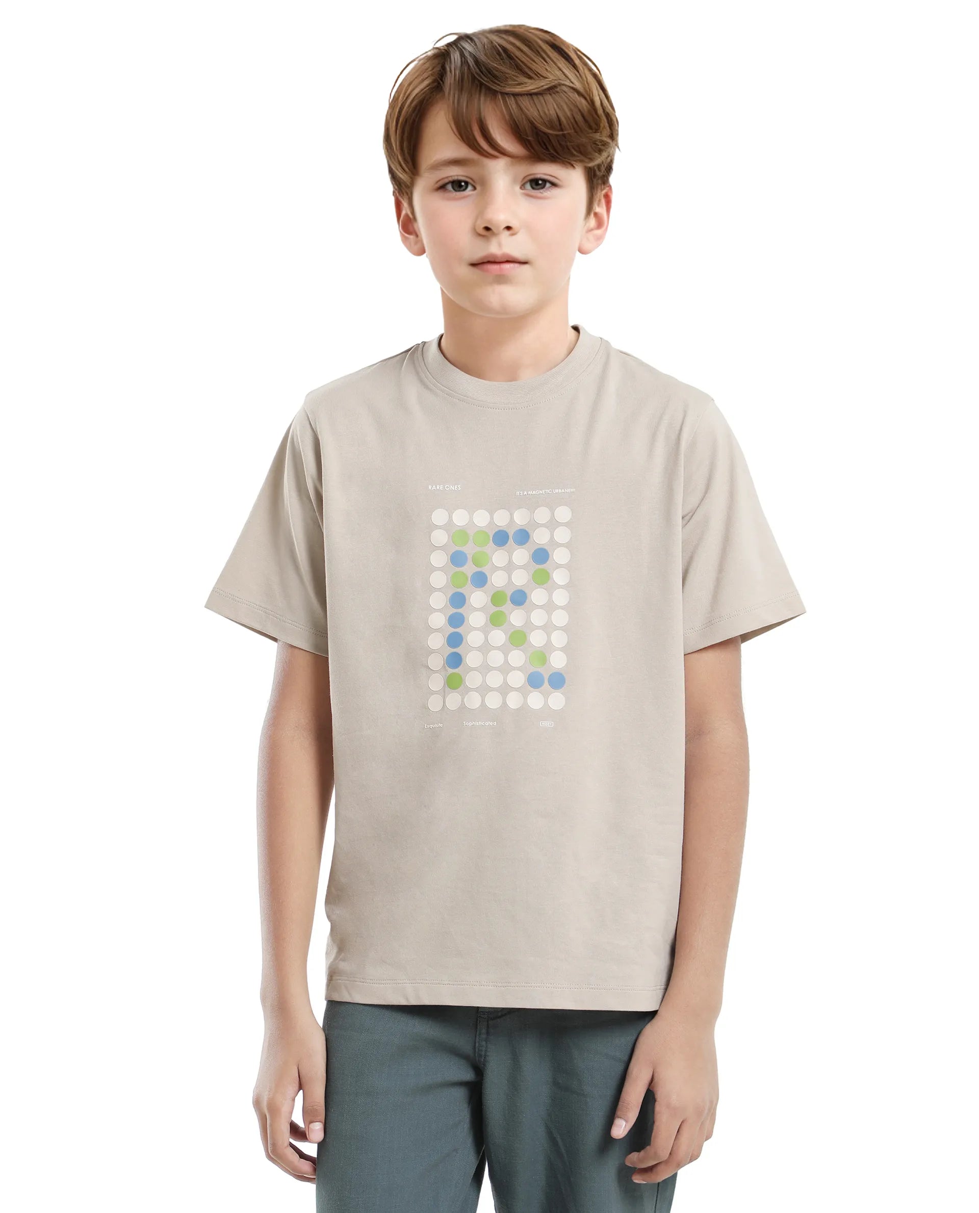 Rare Ones Kids Colos-K Light Beige Cotton Printed Slip-On Regular Fit T-Shirt