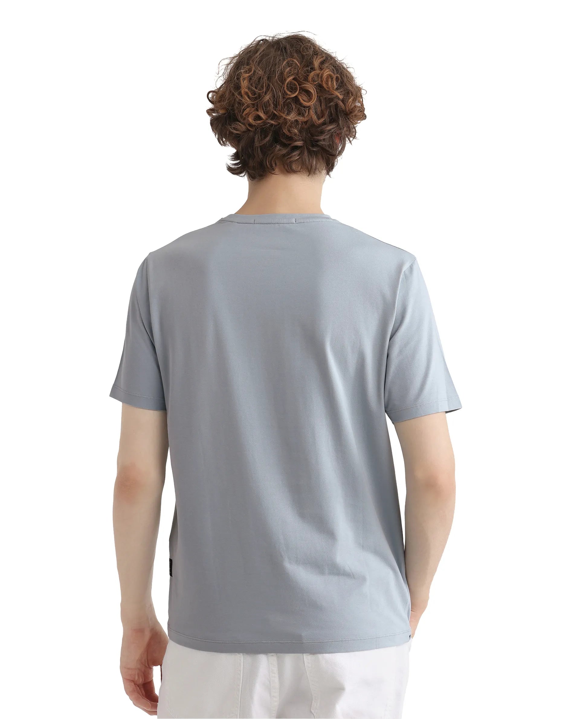 Rare Rabbit Men Colos Light Blue Short Sleeve Crew Neck Graphic Print T-Shirt