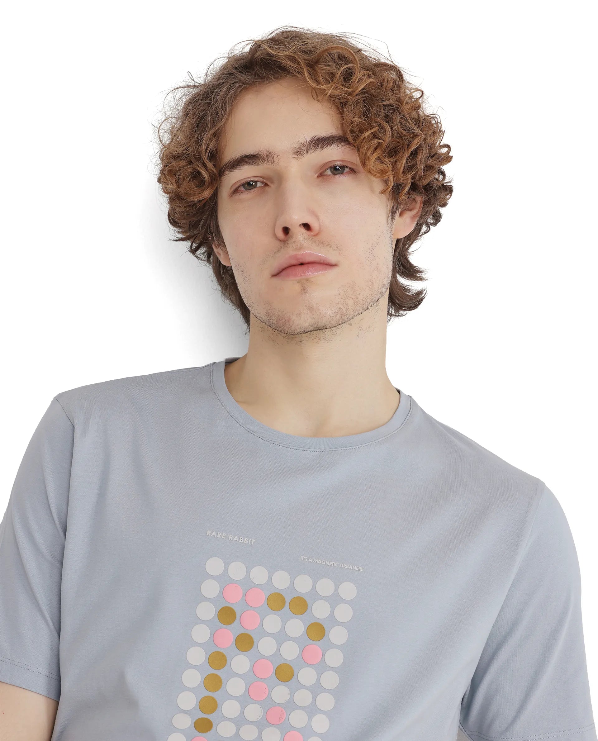 Rare Rabbit Men Colos Light Blue Short Sleeve Crew Neck Graphic Print T-Shirt