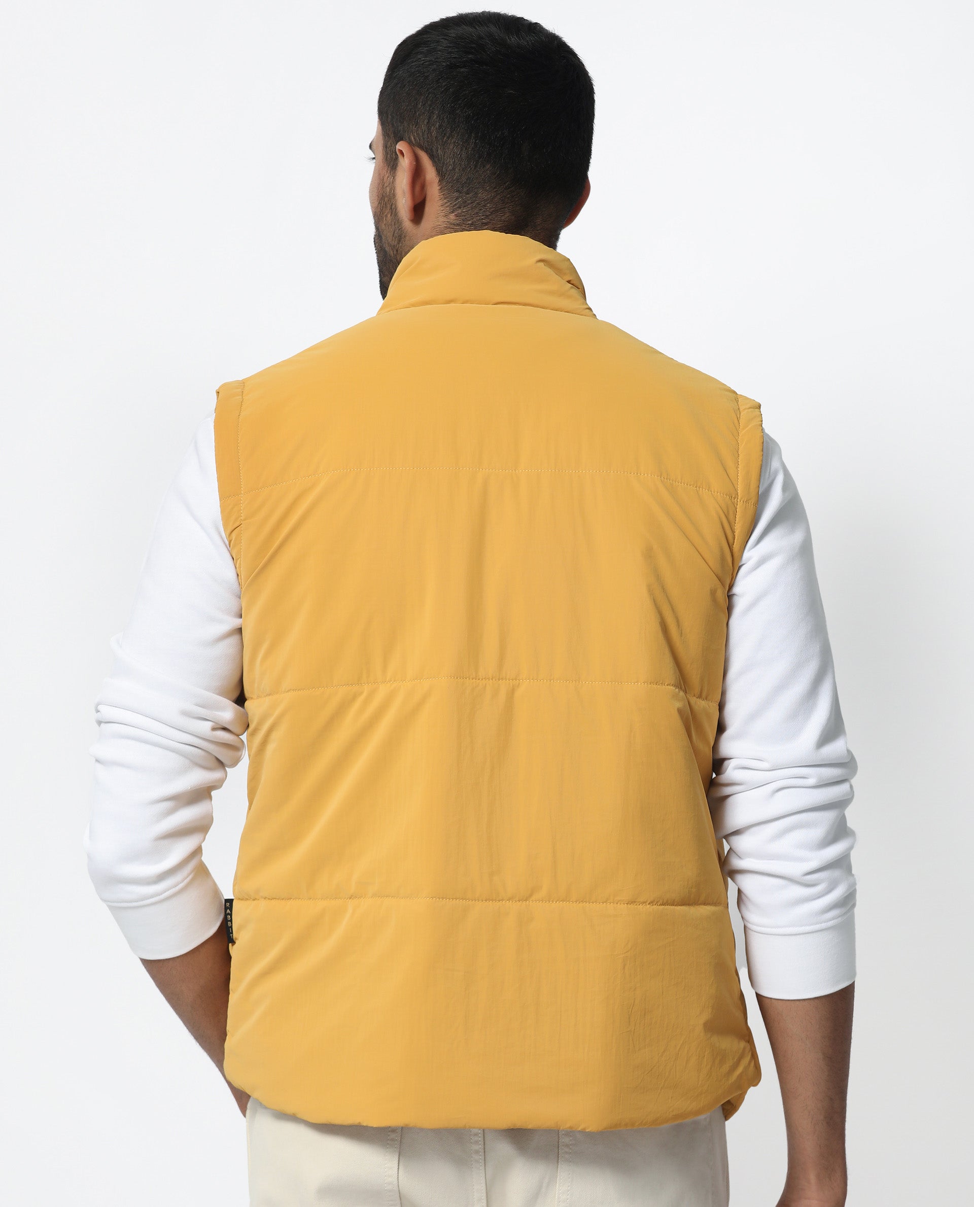 Rare Rabbit Men's Colson Yellow Jacket Quilted High Neck Sleeveless Puffer Jacket