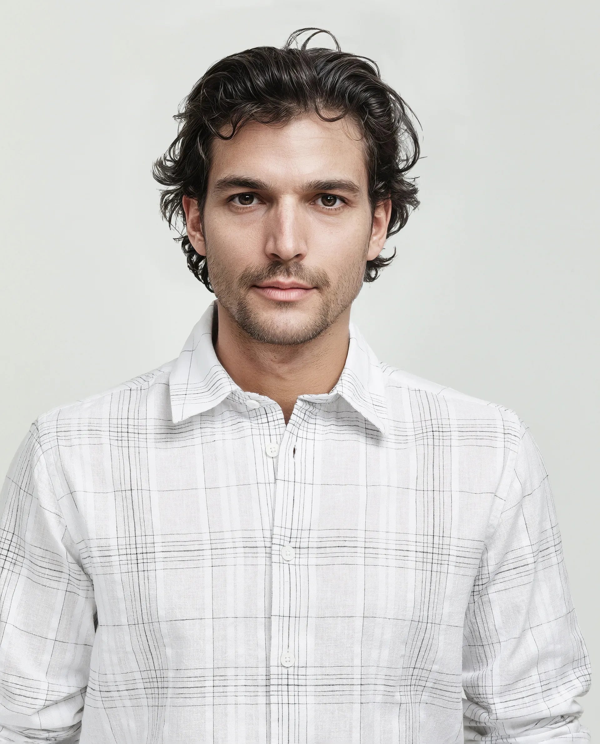 Rare Rabbit Men's Cols White Cotton Fabric Full Sleeve Spread Collar Button Closure Checked Shirt