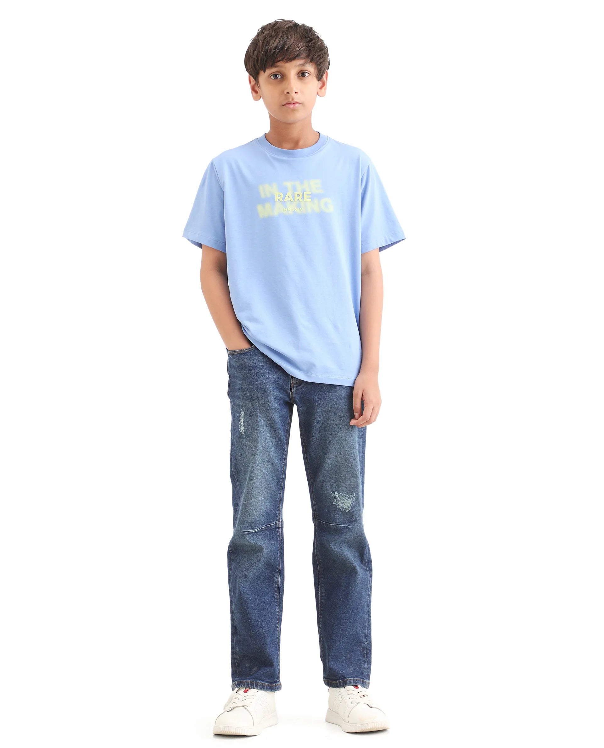 Rare Ones Kids Colt Blue Cotton Blend Button And Zipper Closure Plain Regular Fit Jeans