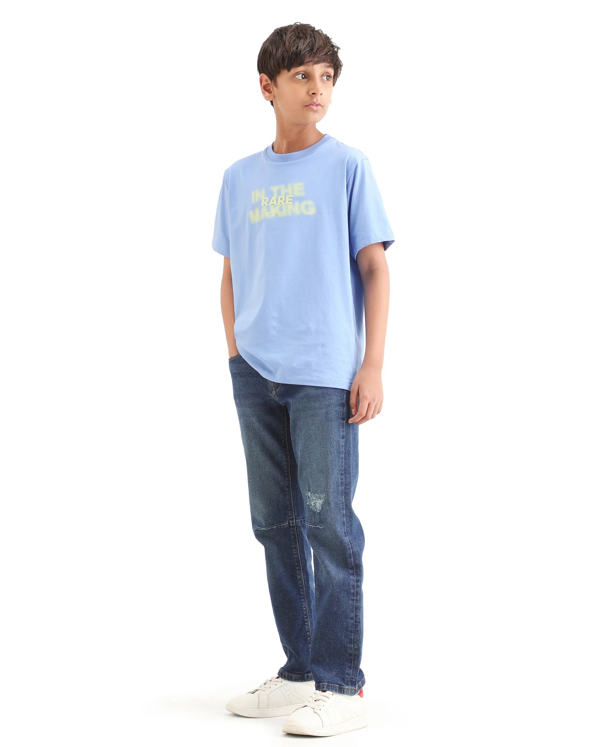 Rare Ones Kids Colt Blue Cotton Blend Button And Zipper Closure Plain Regular Fit Jeans