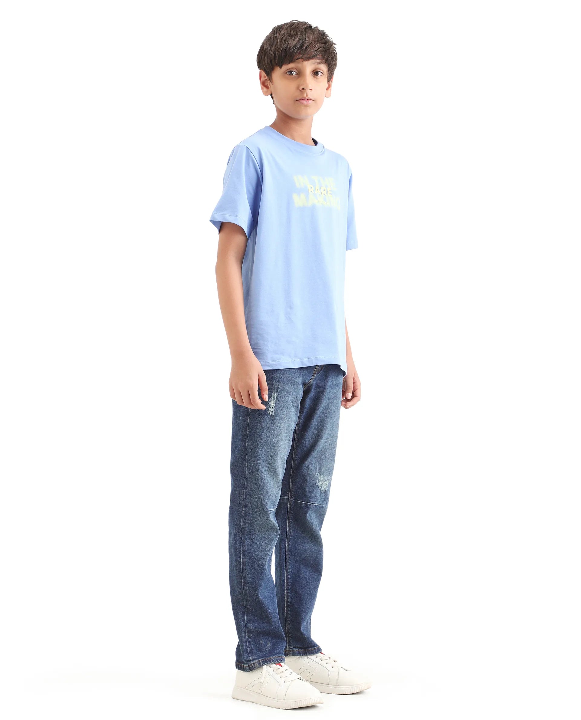 Rare Ones Kids Colt Blue Cotton Blend Button And Zipper Closure Plain Regular Fit Jeans