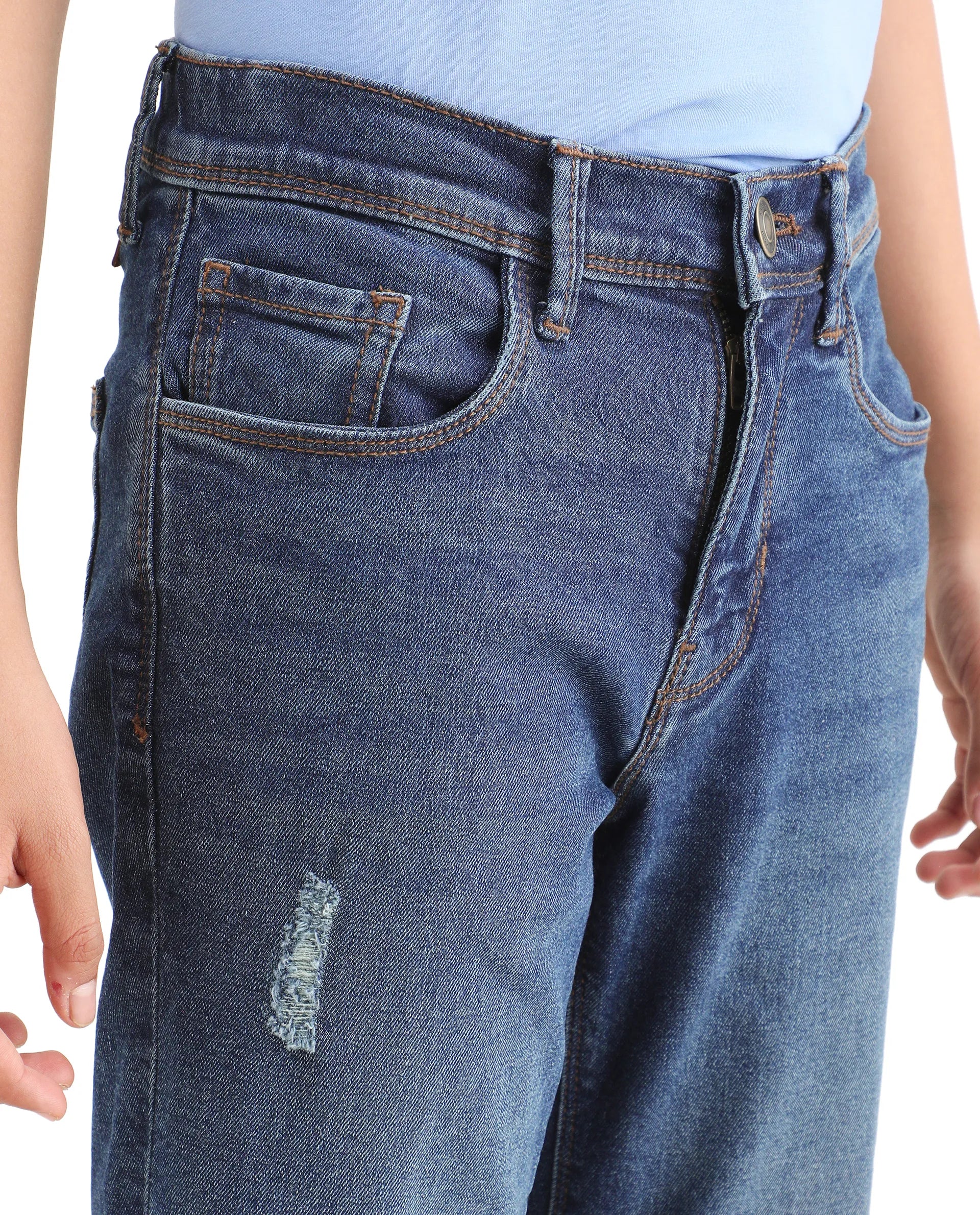 Rare Ones Kids Colt Blue Cotton Blend Button And Zipper Closure Plain Regular Fit Jeans