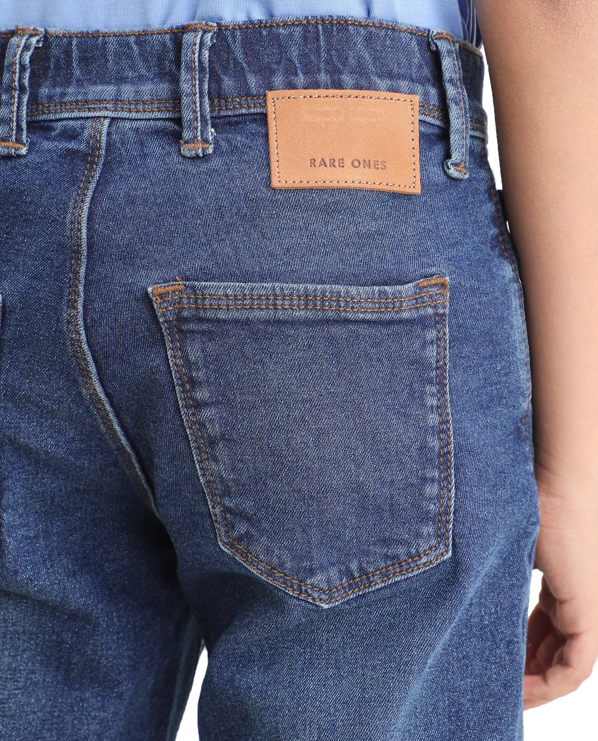 Rare Ones Kids Colt Blue Cotton Blend Button And Zipper Closure Plain Regular Fit Jeans