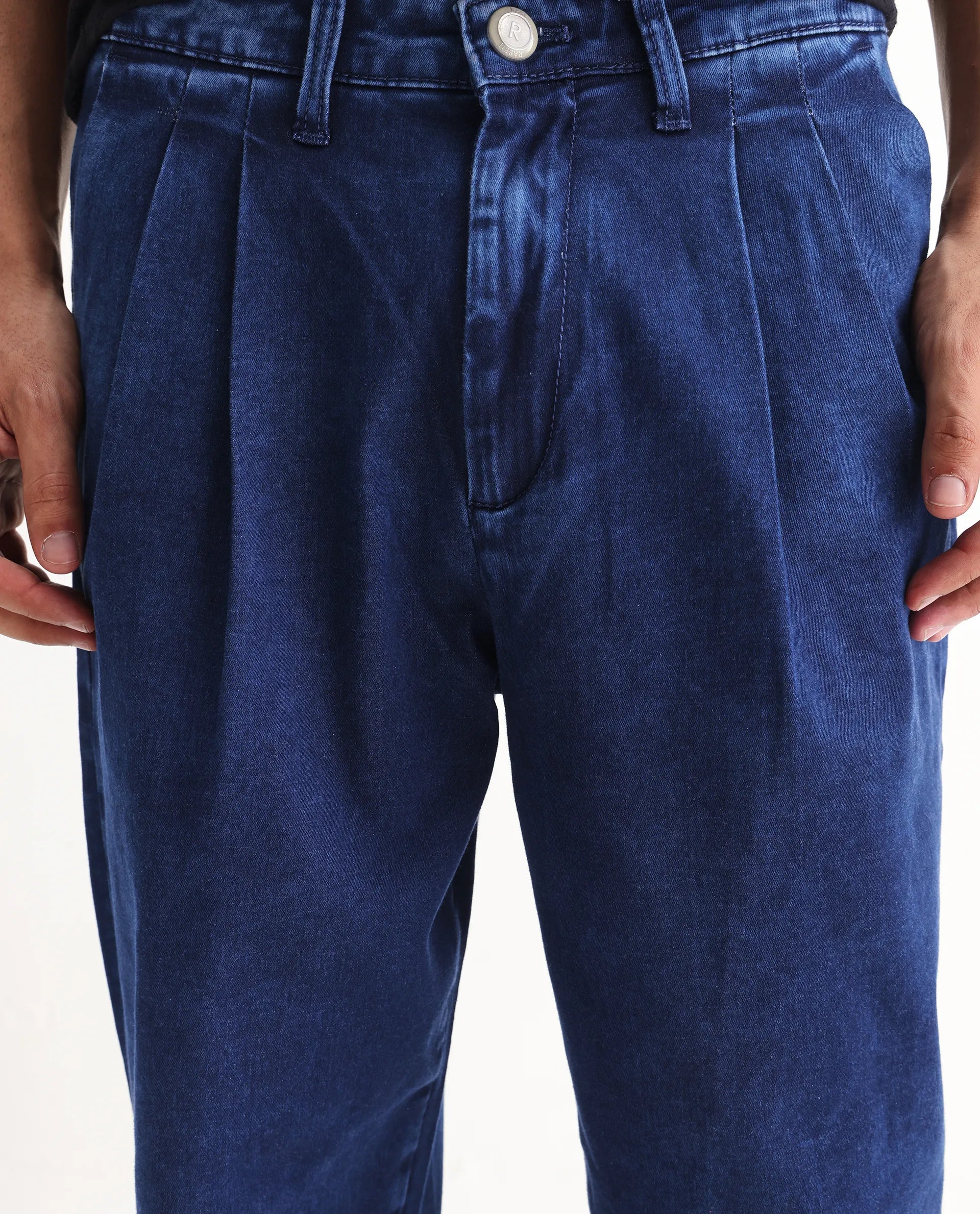 Rare Rabbit Men's Colt Blue Polyester Plain Lenny Straight Fit Jeans