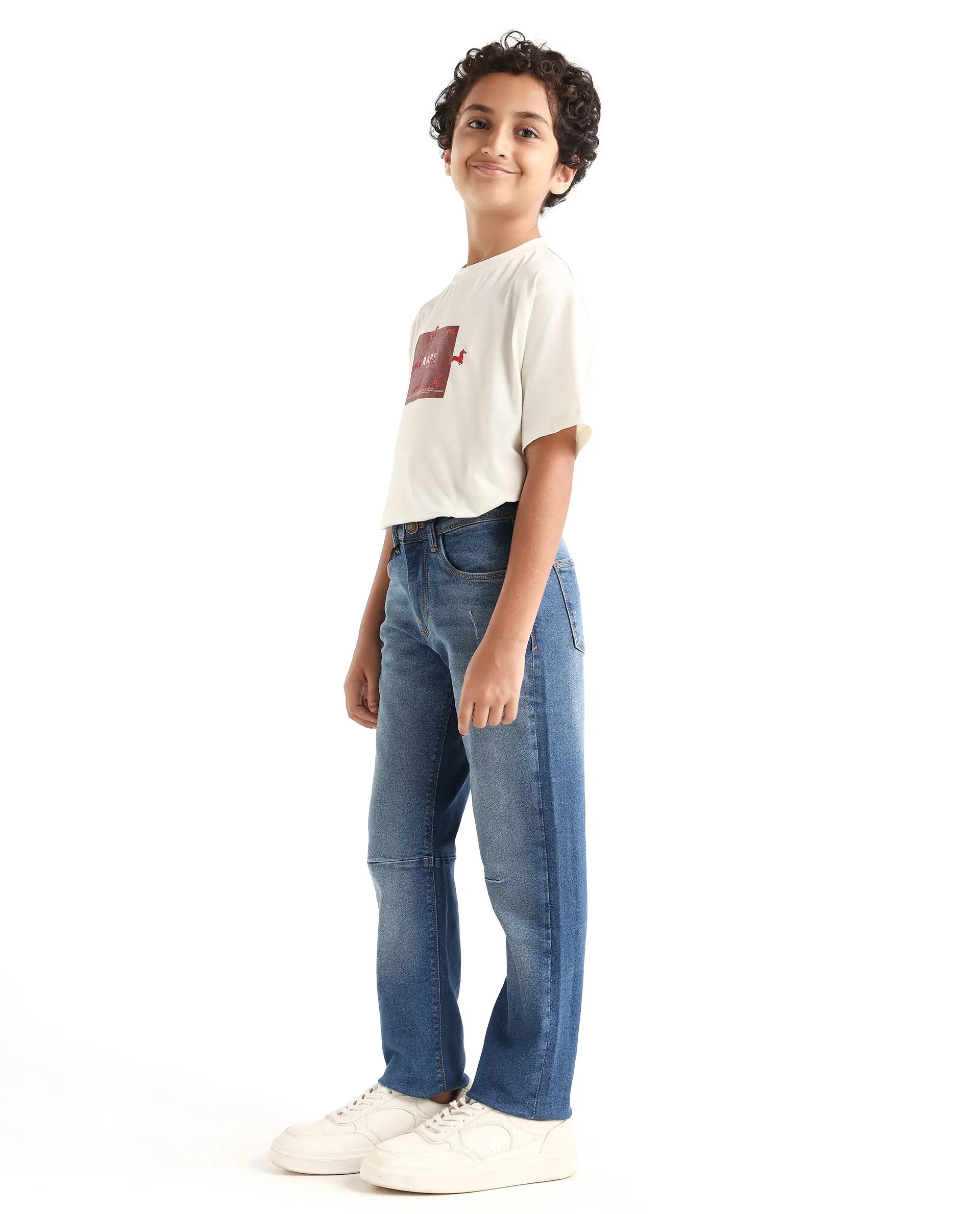 Rare Ones Kids Colt Light Blue Cotton Blend Button And Zipper Closure Plain Regular Fit Jeans