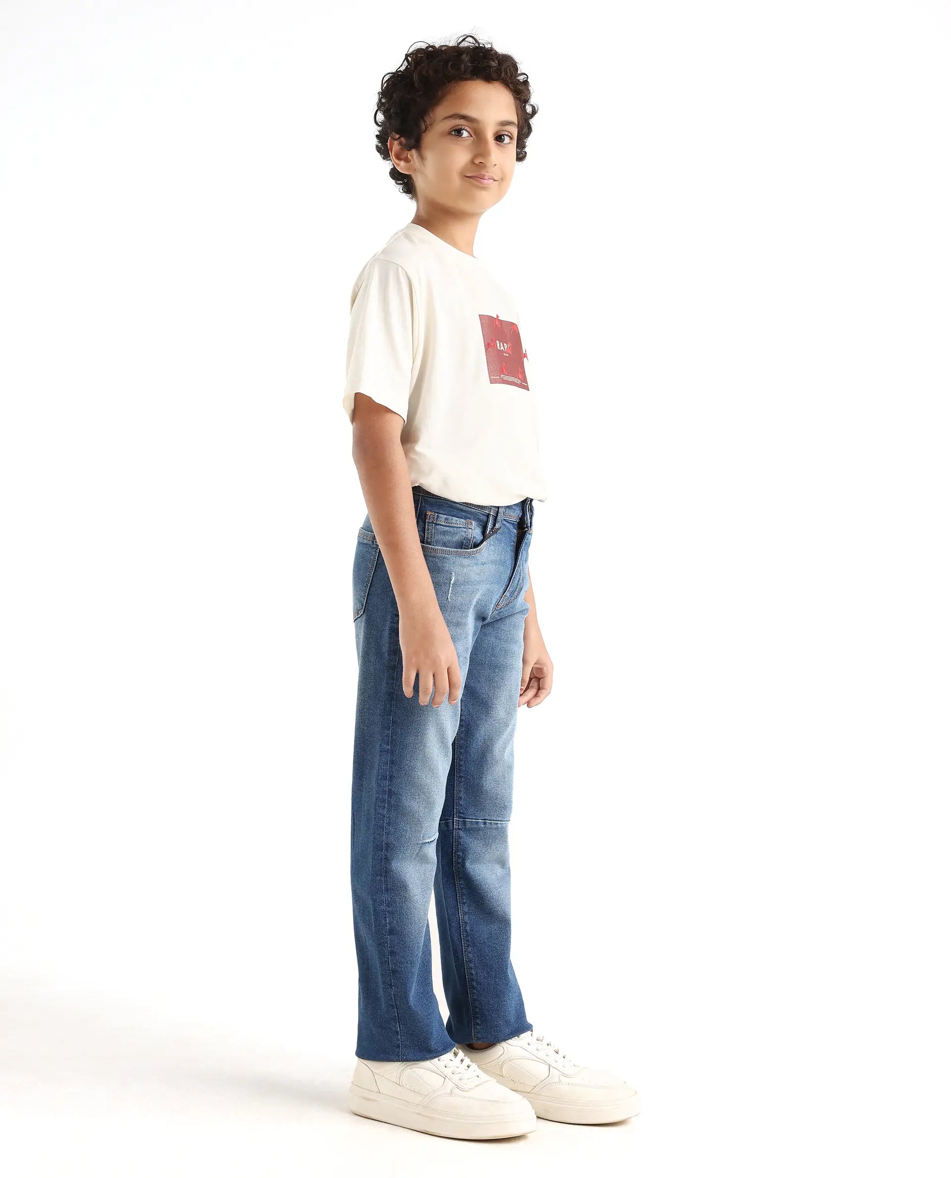 Rare Ones Kids Colt Light Blue Cotton Blend Button And Zipper Closure Plain Regular Fit Jeans