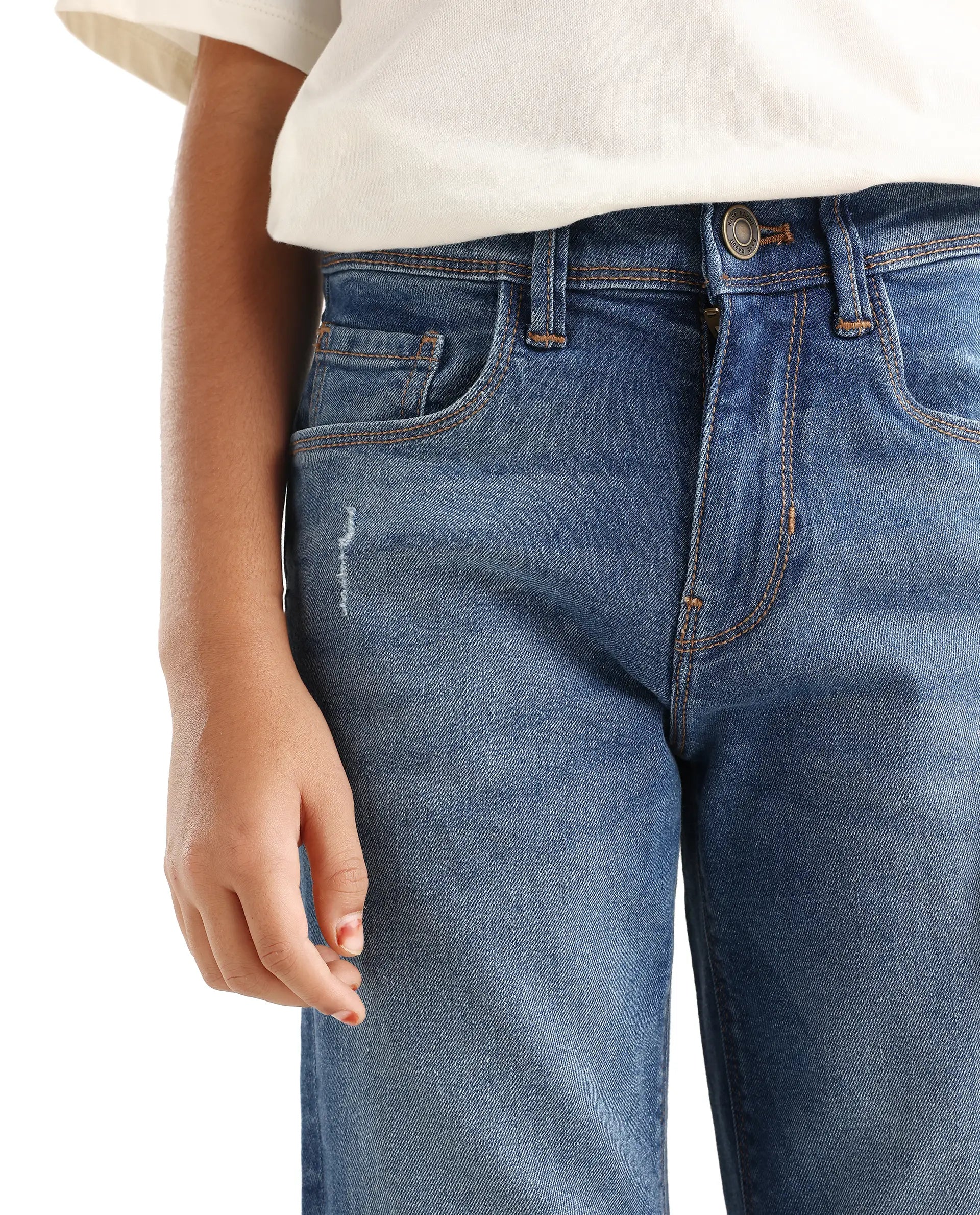 Rare Ones Kids Colt Light Blue Cotton Blend Button And Zipper Closure Plain Regular Fit Jeans