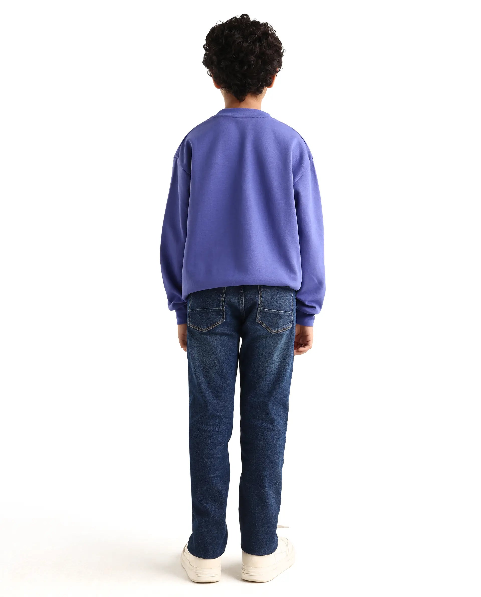 Rare Ones Kids Colton Dark Blue Cotton Blend Button And Zipper Closure Plain Slim Fit Jeans