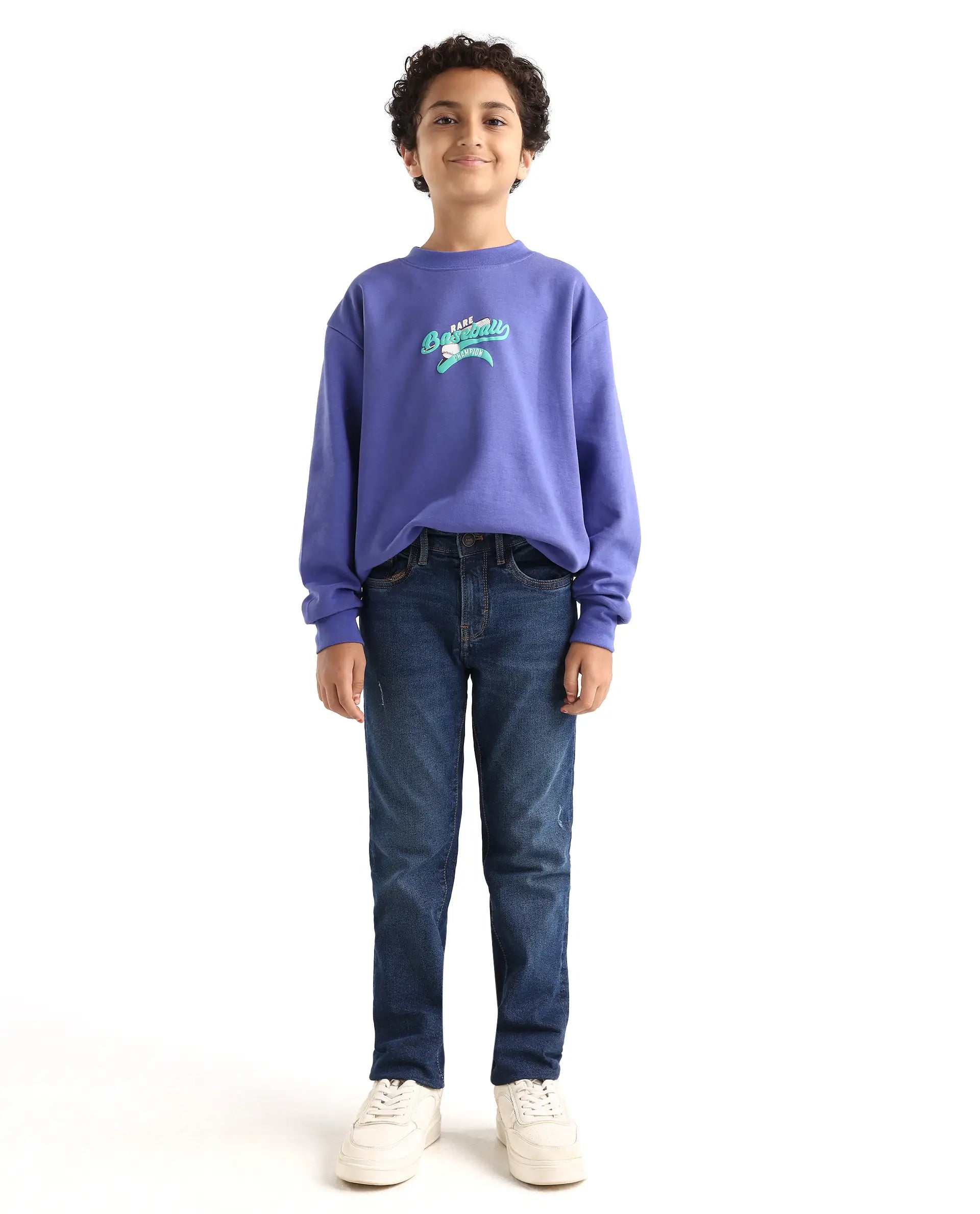 Rare Ones Kids Colton Dark Blue Cotton Blend Button And Zipper Closure Plain Slim Fit Jeans