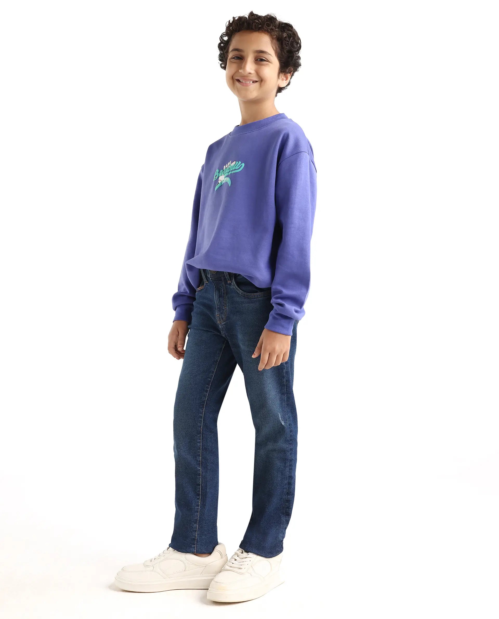 Rare Ones Kids Colton Dark Blue Cotton Blend Button And Zipper Closure Plain Slim Fit Jeans