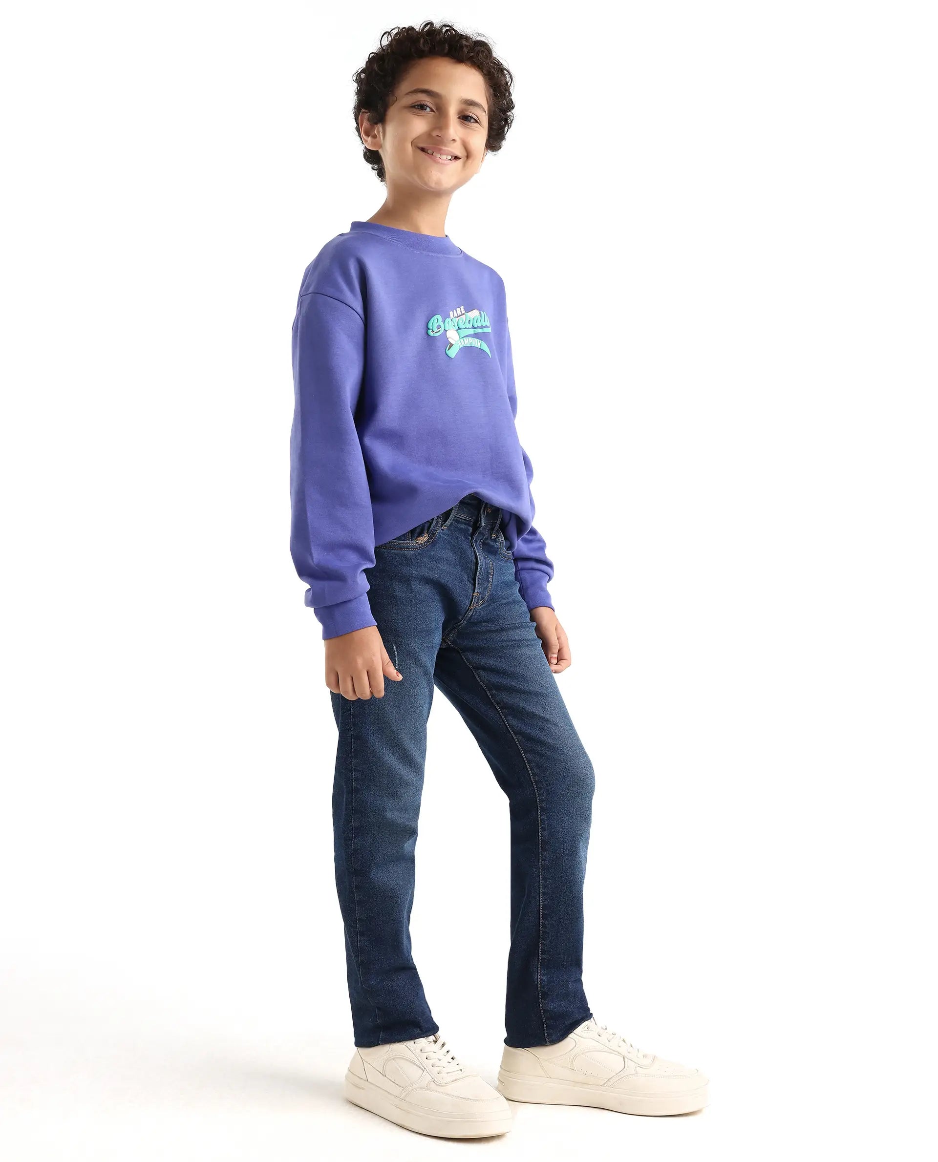Rare Ones Kids Colton Dark Blue Cotton Blend Button And Zipper Closure Plain Slim Fit Jeans