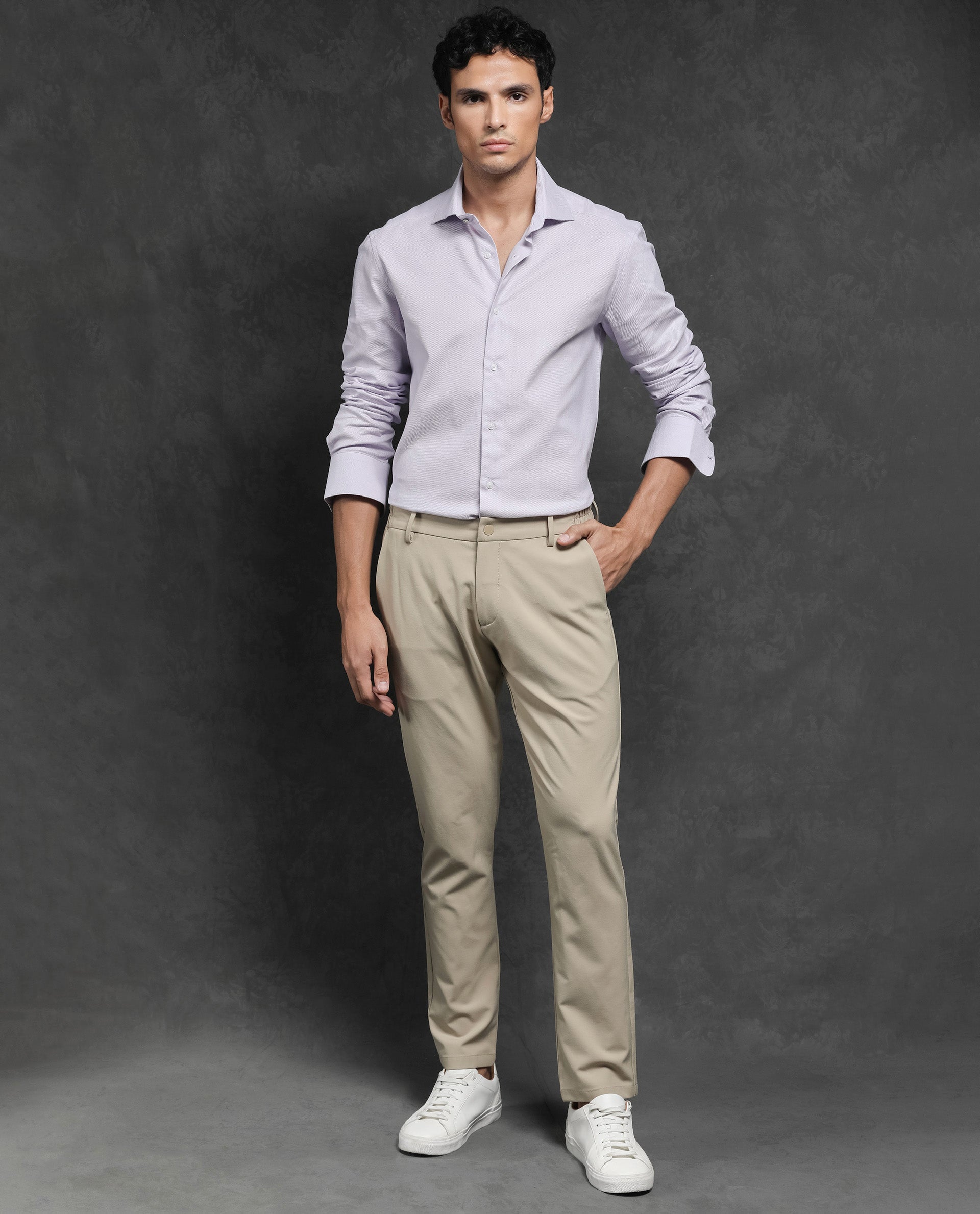 Rare Rabbit Men's Comb-1 Pastel Purple Cotton Fabric Full Sleeves Solid Shirt