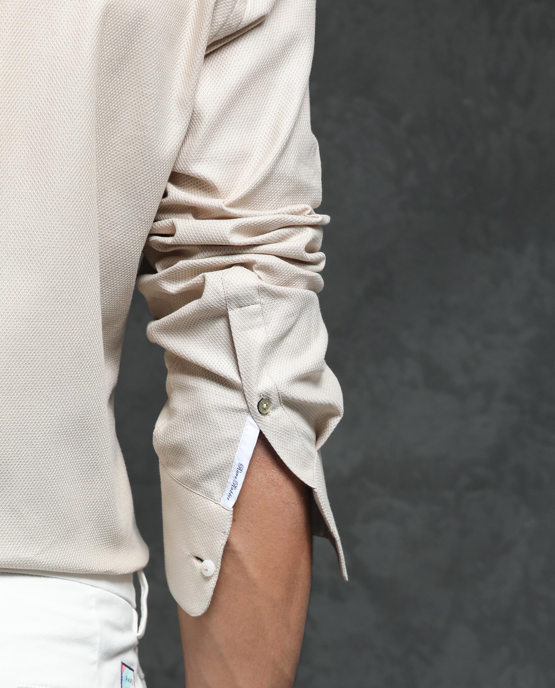 Rare Rabbit Men's Comb-1 Light Beige Cotton Fabric Full Sleeves Solid Shirt