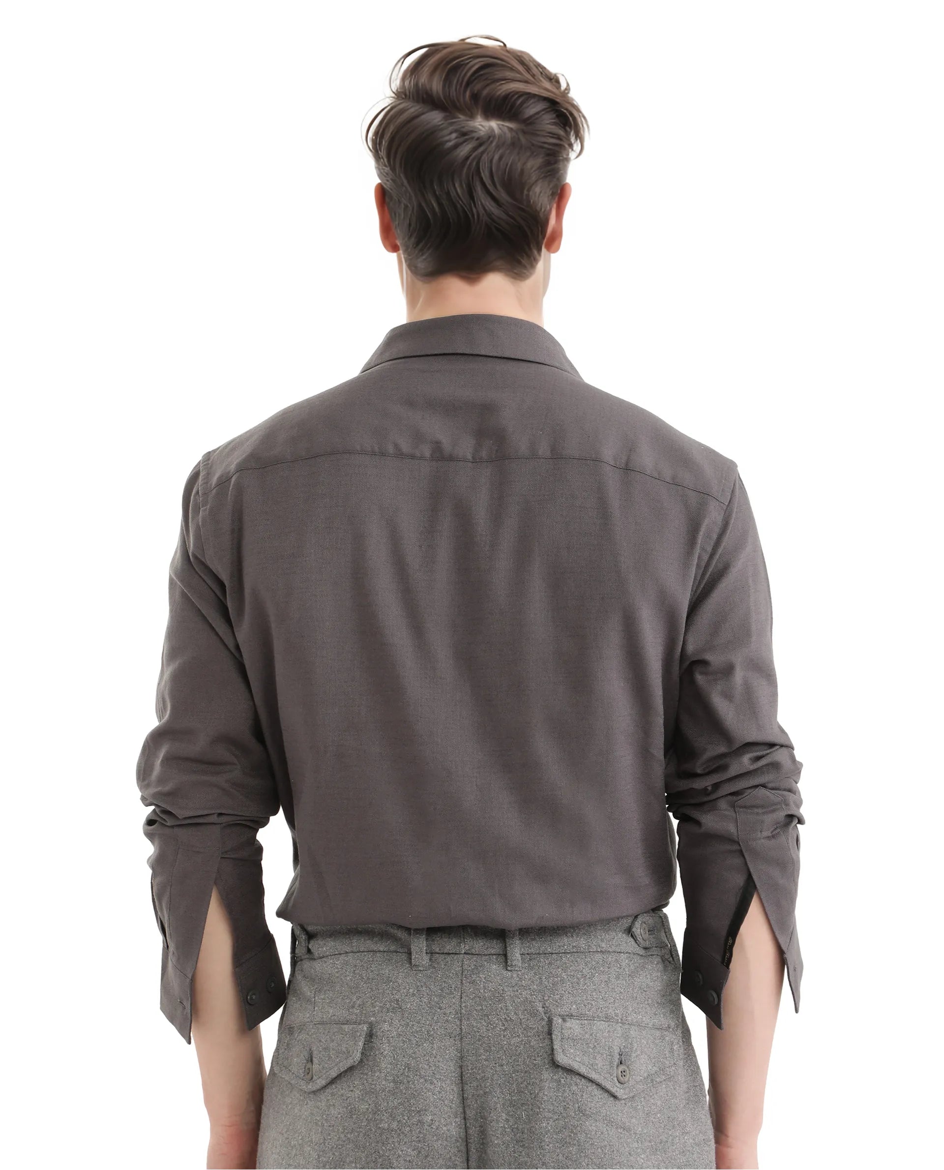 Rare Rabbit Men Combi Dark Grey Knitted Jacquard Fabric Full Sleeve Regular Fit Textured Solid Shirt