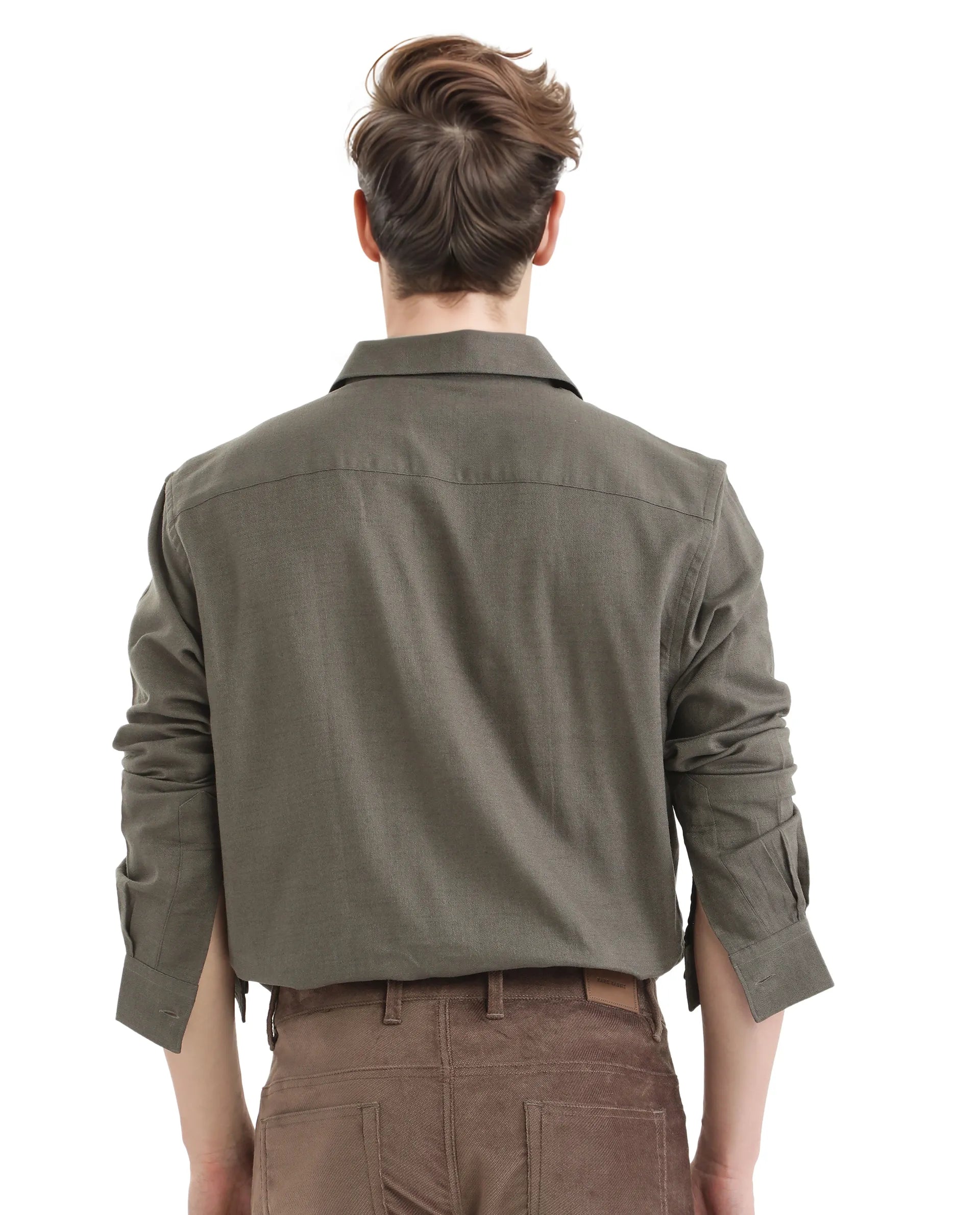 Rare Rabbit Men Combi Olive Knitted Jacquard Fabric Full Sleeve Regular Fit Textured Solid Shirt