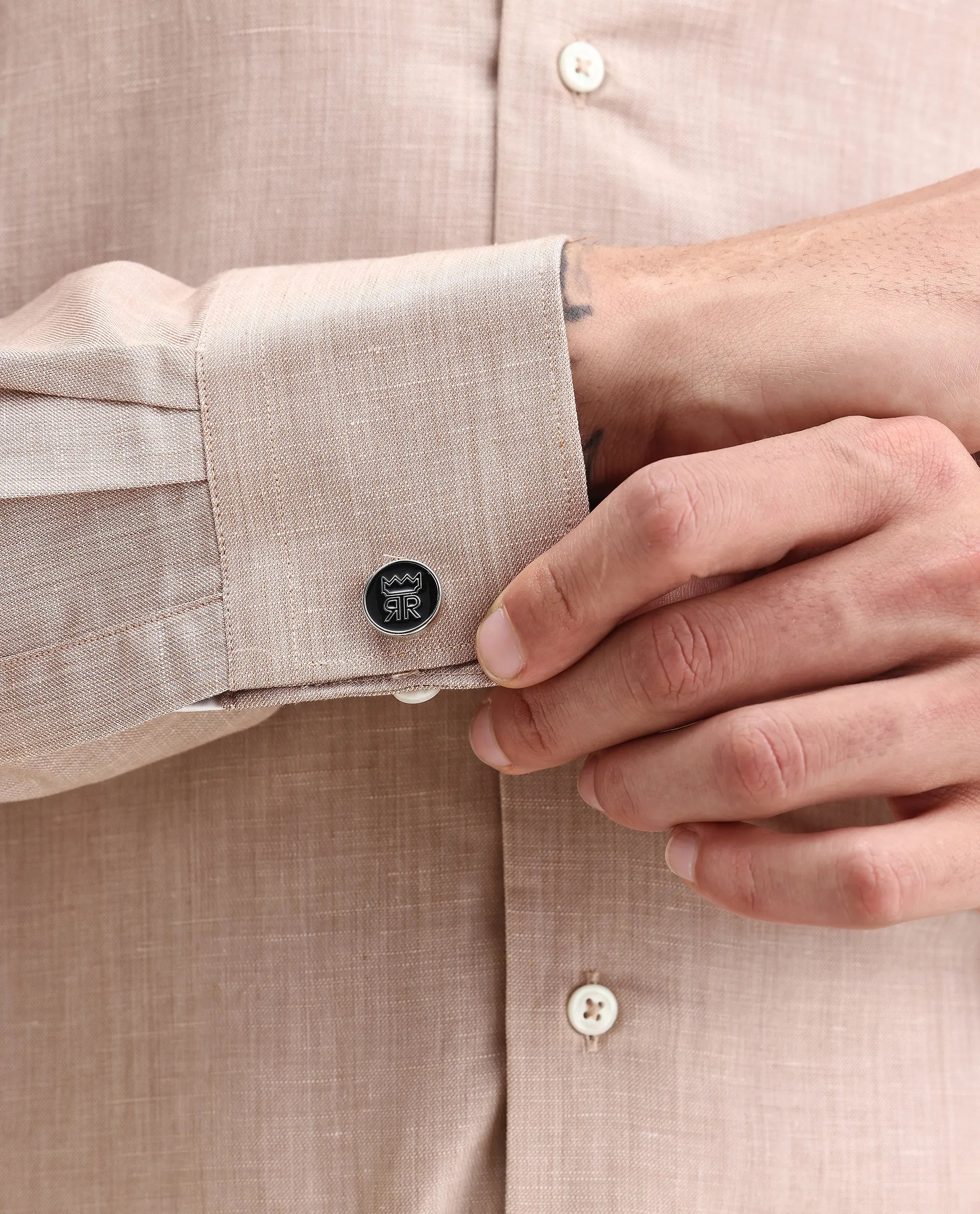 Rare Rabbit Men's Commas Light Beige Linen Blend Plain Regular Fit Full Sleeve Collared Shirt