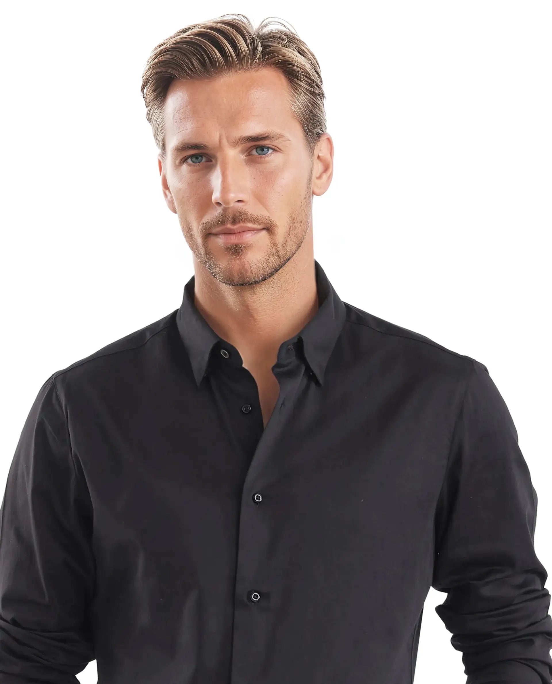 Rare Rabbit Men's Como-25 Black Cotton Blend Plain Regular Fit Full Sleeve Collared Shirt