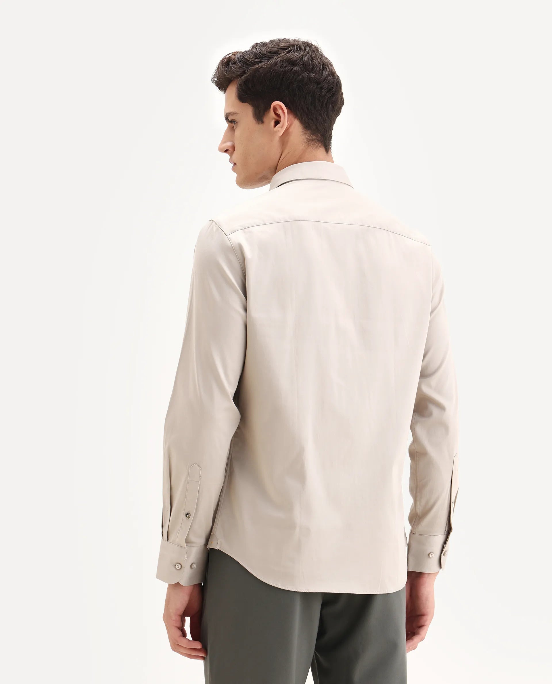 Rare Rabbit Men's Como-25 Light Beige Cotton Blend Plain Regular Fit Full Sleeve Collared Shirt