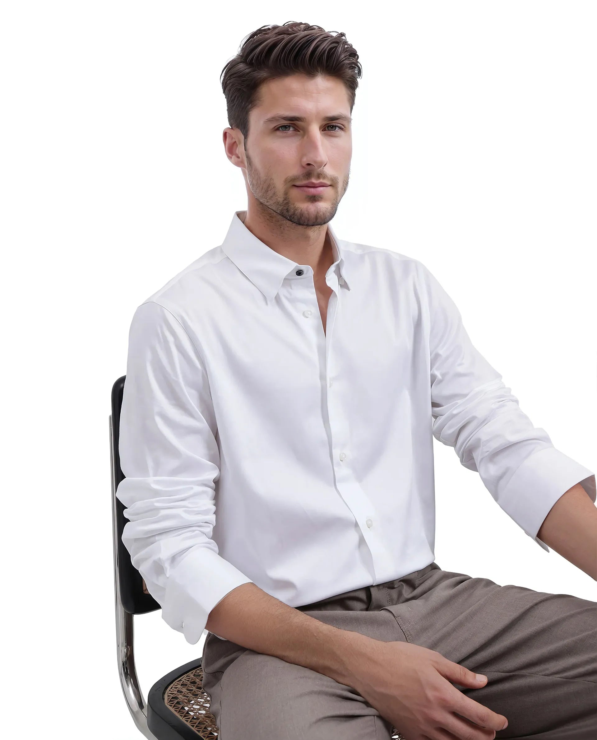 Rare Rabbit Men Como-25 White Full Sleeve Collared Neck Button Closure Plain Shirt