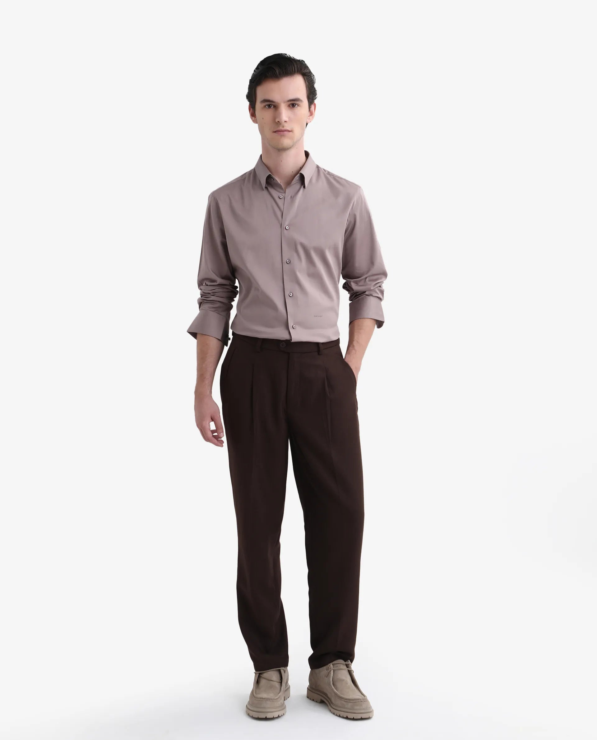 Rare Rabbit Men's Como-26 Dusky Pink Satin Plain Regular Fit Full Sleeve Collared Shirt