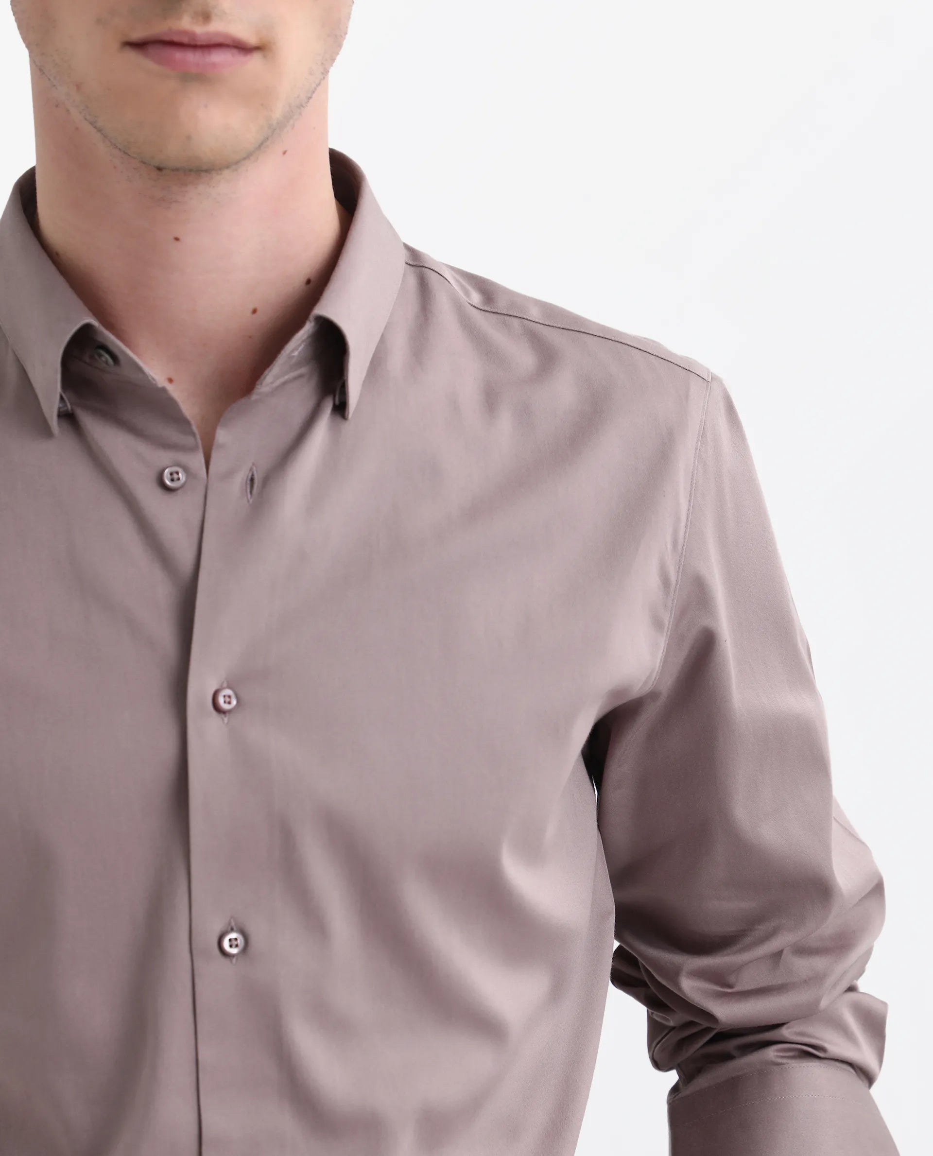 Rare Rabbit Men's Como-26 Dusky Pink Satin Plain Regular Fit Full Sleeve Collared Shirt