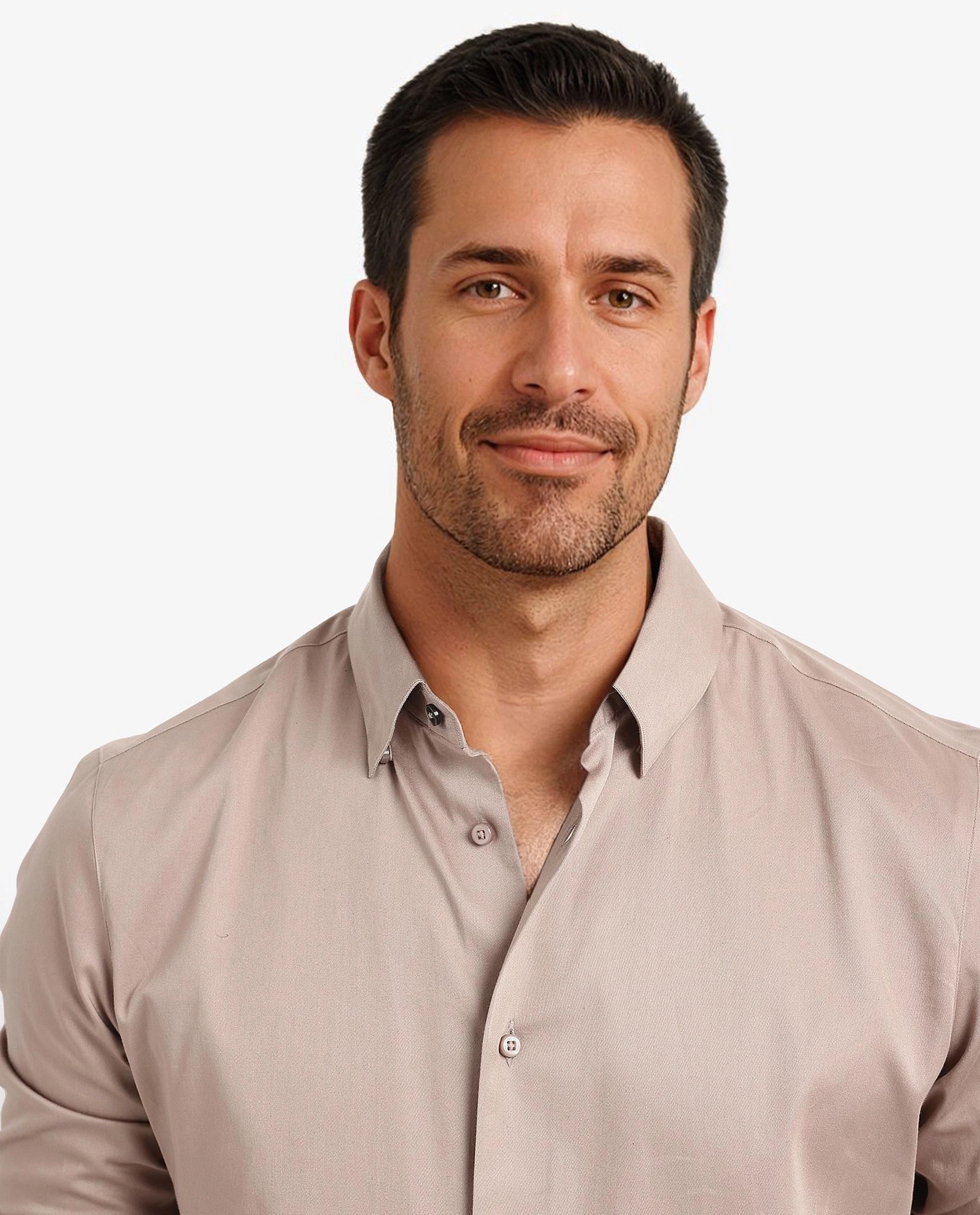 Rare Rabbit Men Como-5 Dusky Peach Cotton Lycra Fabric Full Sleeve Regular Fit Plain Satin Shirt