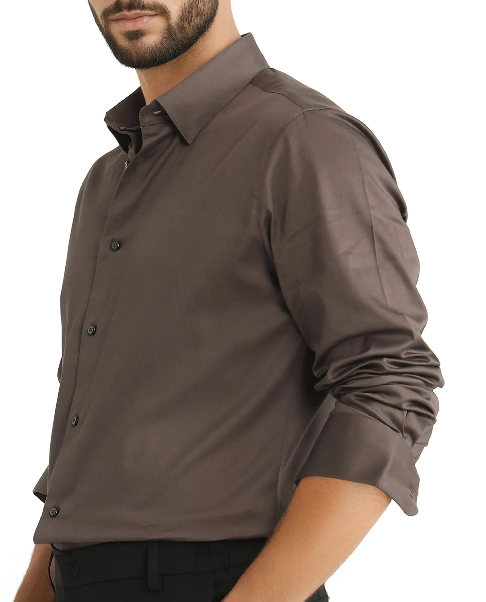 Rare Rabbit Men Como-25 Dusky Olive Cotton Blend Fabric Full Sleeves Collared Neck Button Closure Plain Shirt