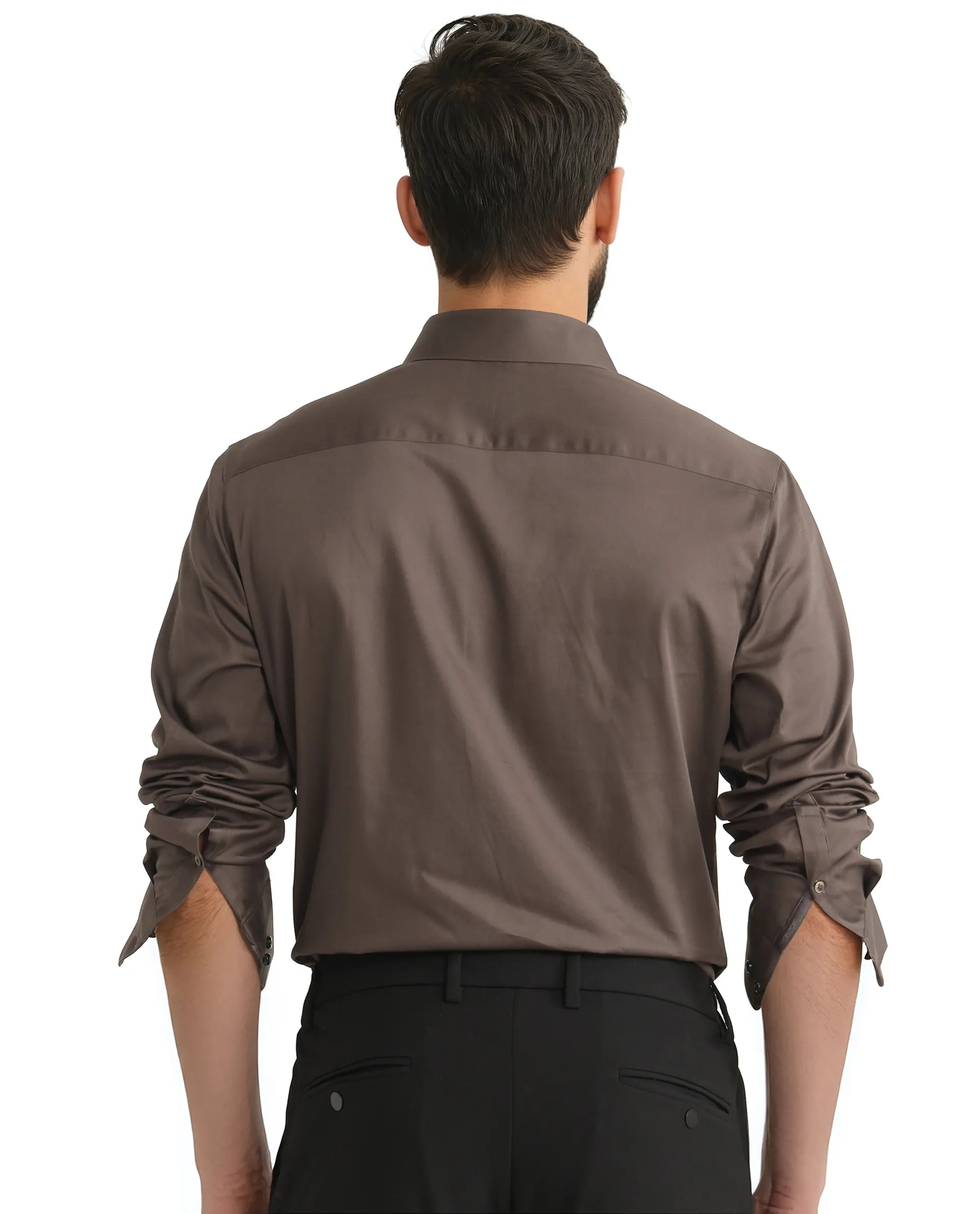 Rare Rabbit Men Como-25 Dusky Olive Cotton Blend Fabric Full Sleeves Collared Neck Button Closure Plain Shirt