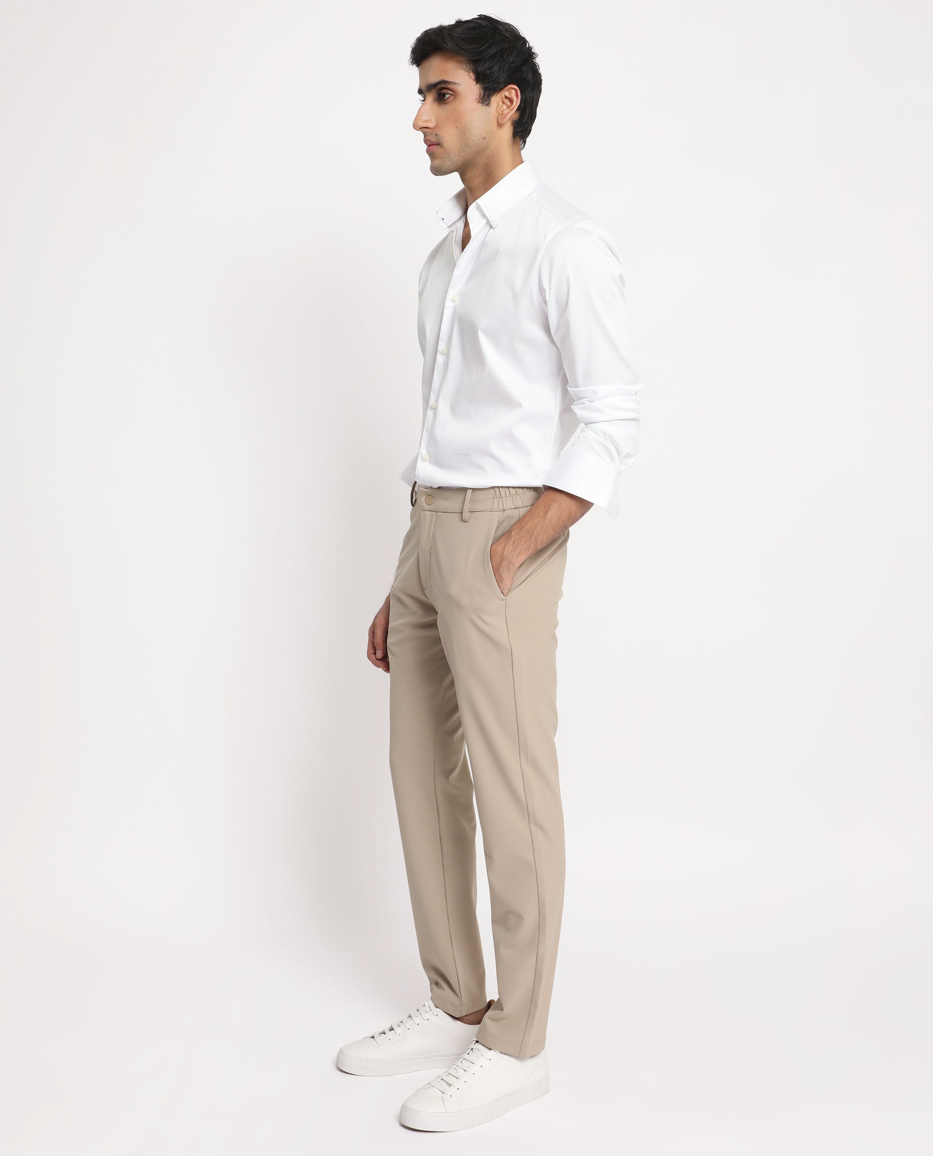 Rare Rabbit Men's Comor White Satin Fabric Full Sleeves Solid Shirt