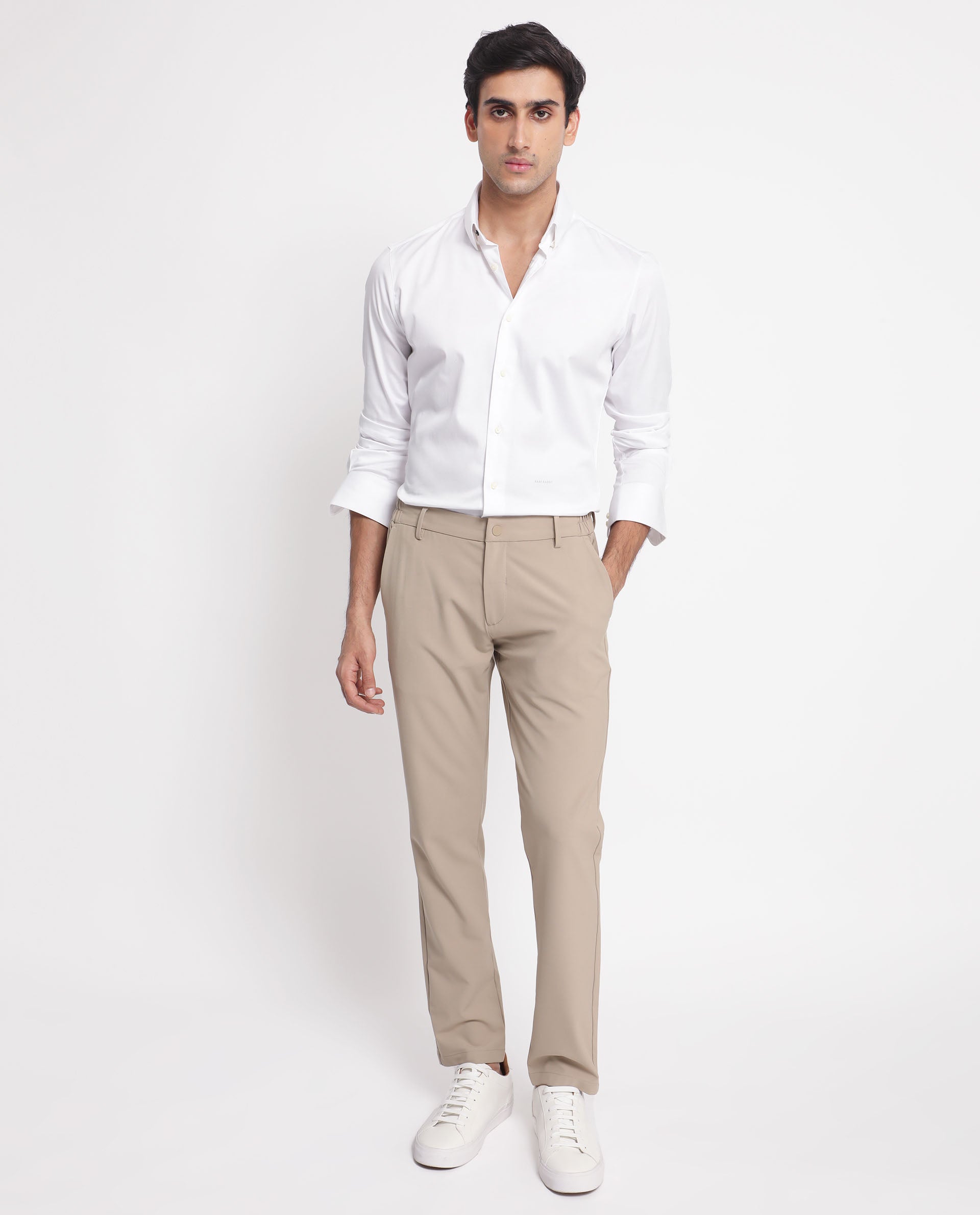 Rare Rabbit Men's Comor White Satin Fabric Full Sleeves Solid Shirt