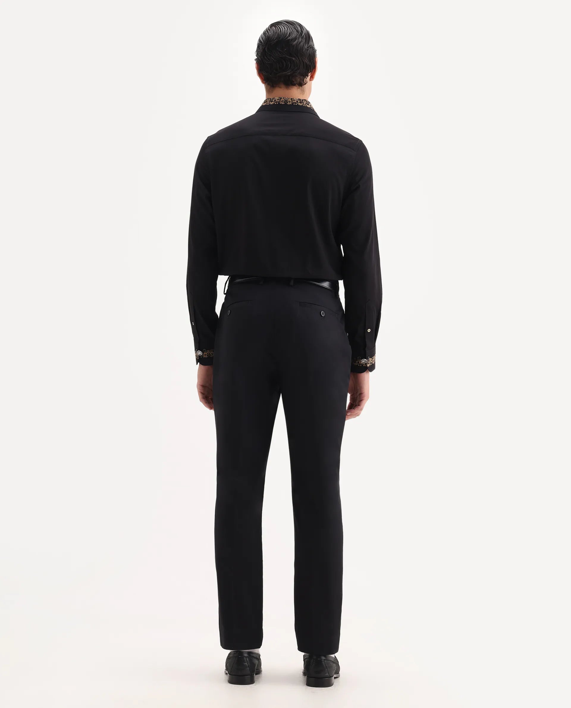 Rare Rabbit Men's Comotel Black Cotton Blend Plain Regular Fit Trouser