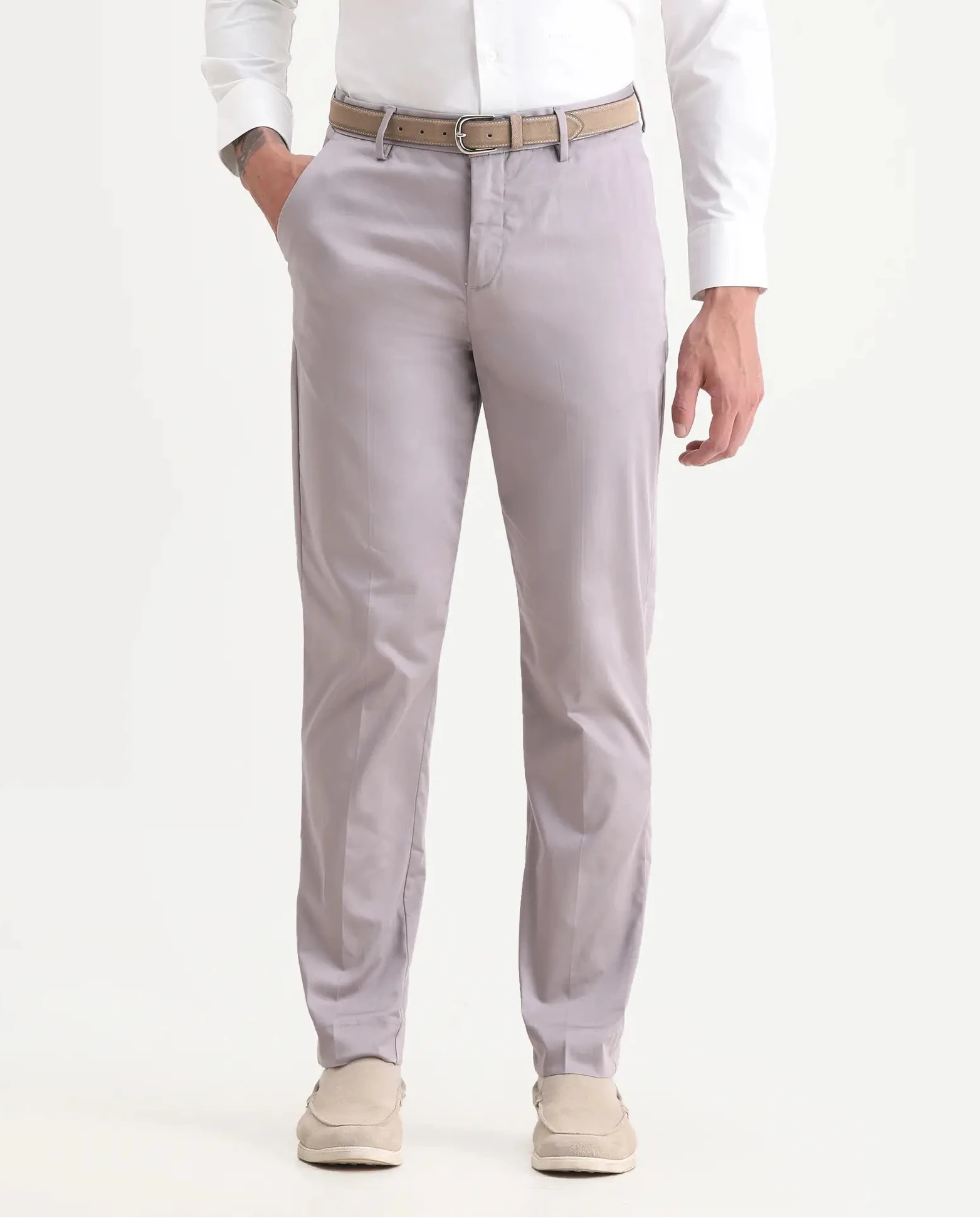 Rare Rabbit Men's Comotel Dusky Purple Linen Blend Plain Regular Fit Trouser
