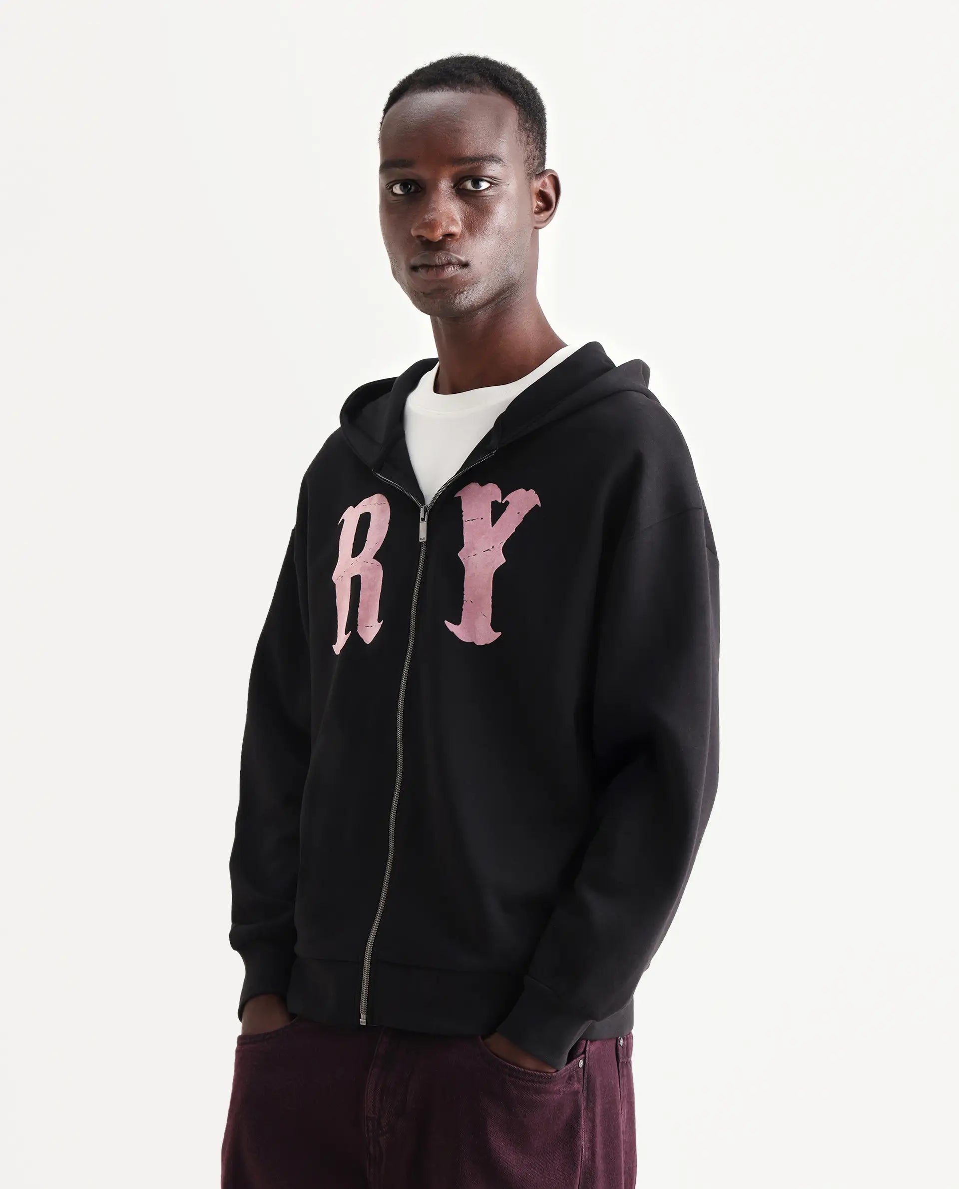 Rare Rabbit Men's Con Black Cotton Blend Graphic Print Boxy Fit Full Sleeve Hooded Sweatshirt