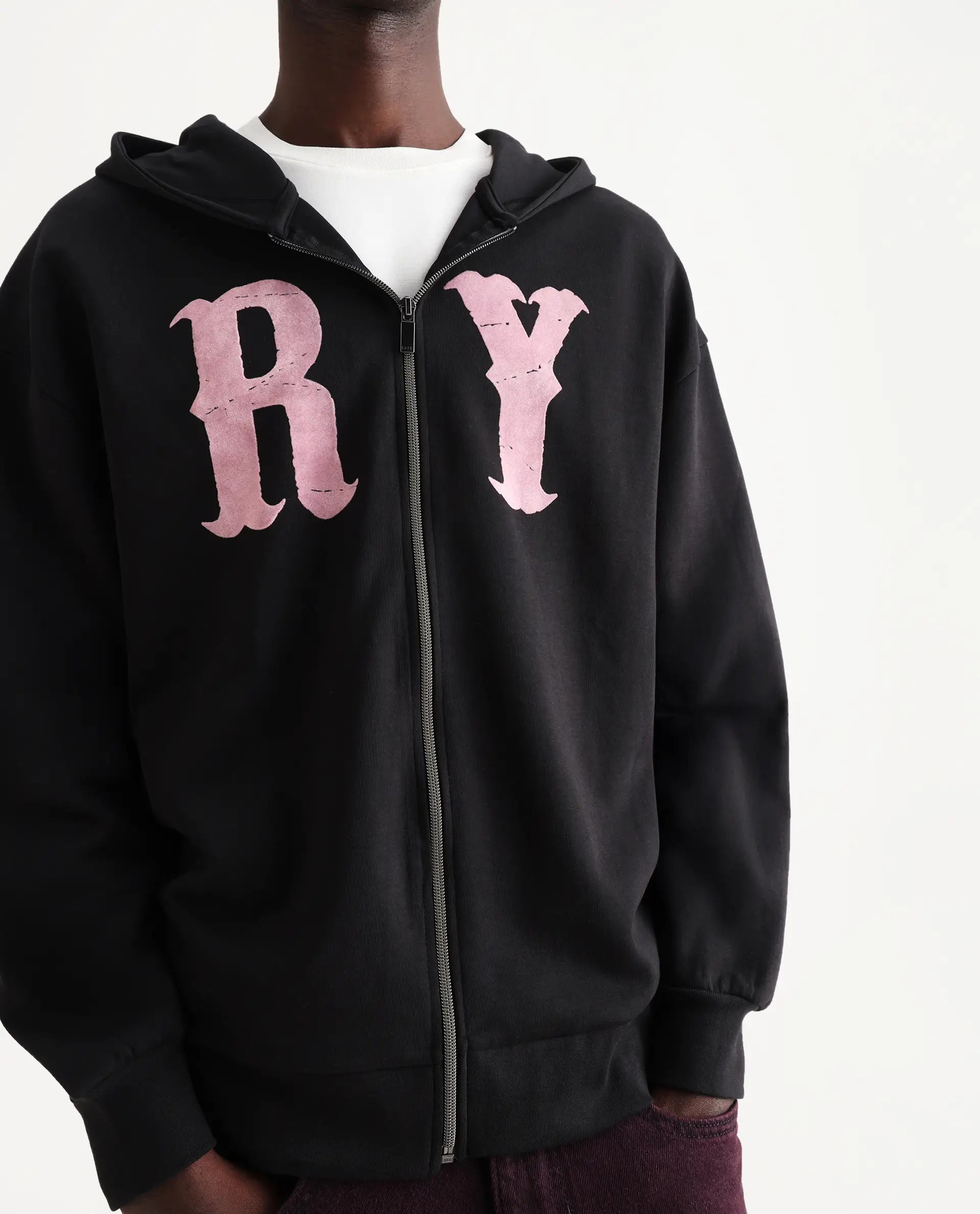 Rare Rabbit Men's Con Black Cotton Blend Graphic Print Boxy Fit Full Sleeve Hooded Sweatshirt