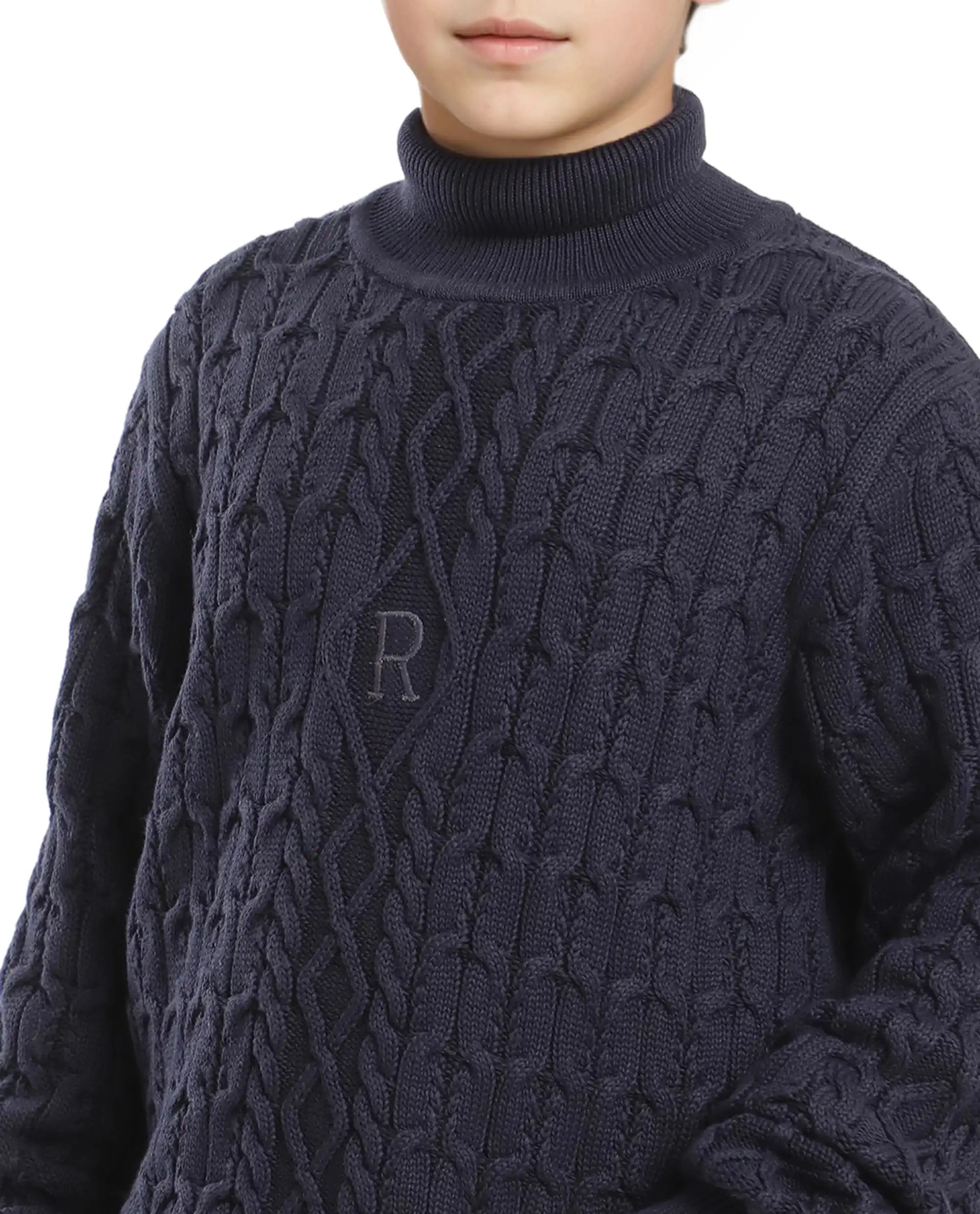 Rare Ones Kids Congo Navy Full Sleeve Jacquard Sweater