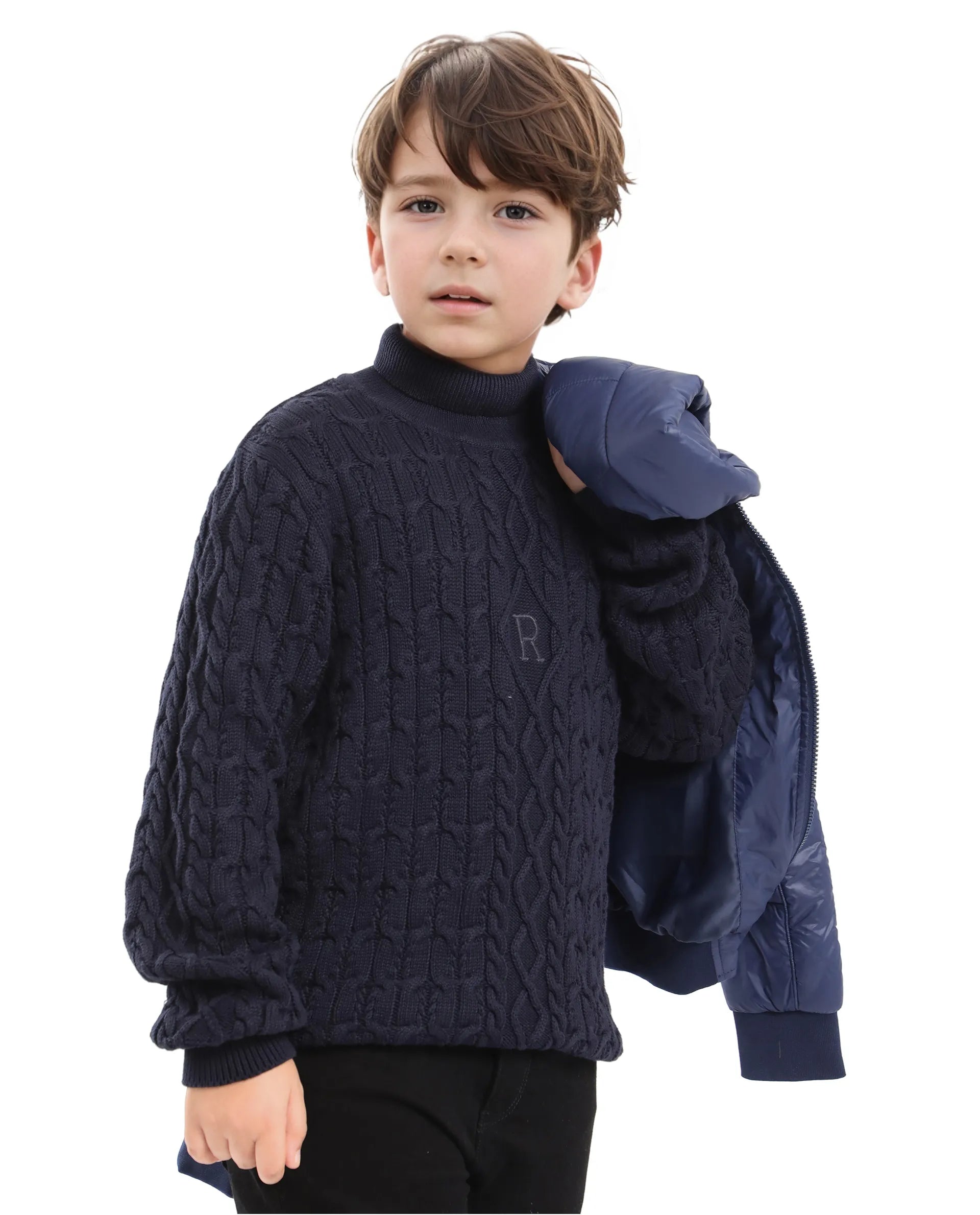 Rare Ones Kids Congo Navy Full Sleeve Jacquard Sweater