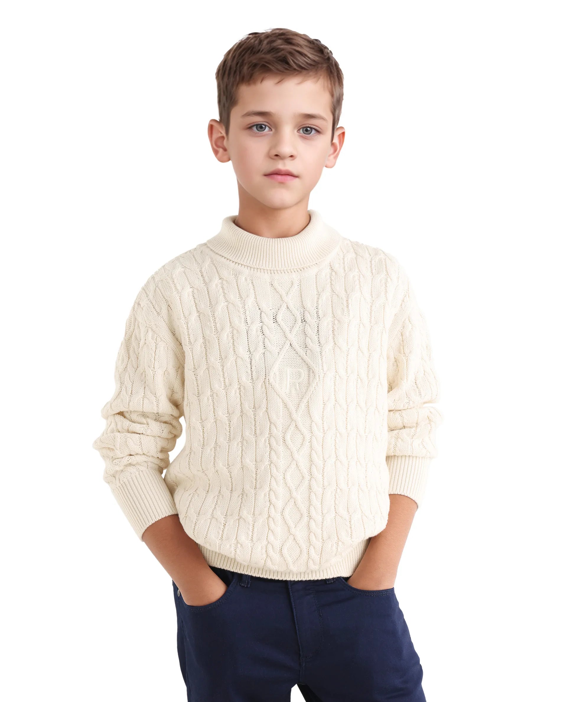 Rare Ones Kids Congo-25 Off White Cotton Monogram Pull On Closure Relaxed Fit Sweater