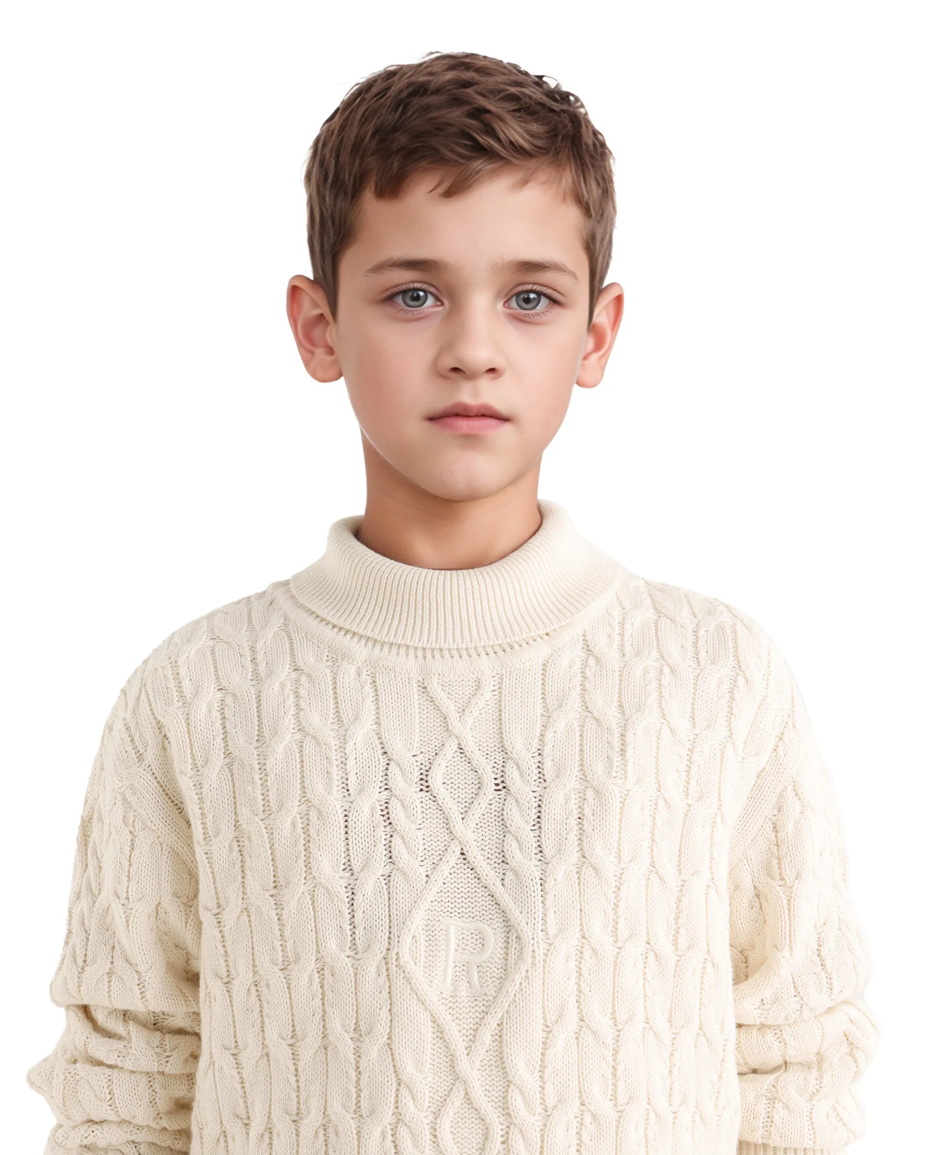 Rare Ones Kids Congo-25 Off White Cotton Monogram Pull On Closure Relaxed Fit Sweater