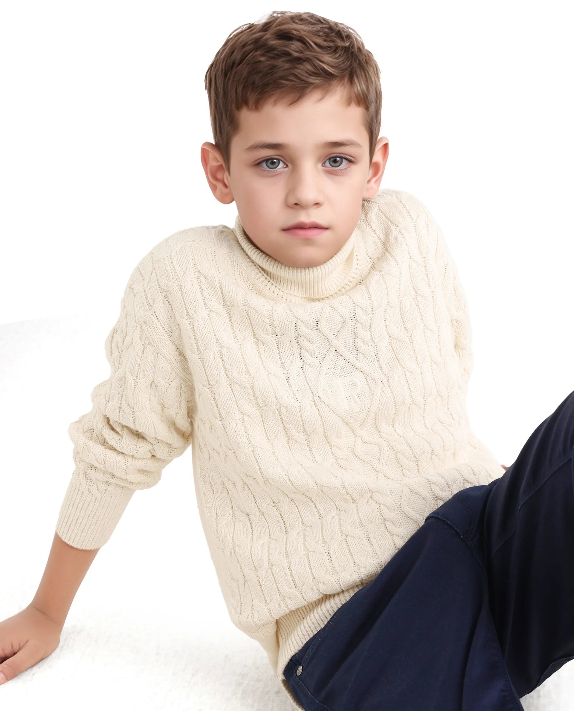 Rare Ones Kids Congo-25 Off White Cotton Monogram Pull On Closure Relaxed Fit Sweater
