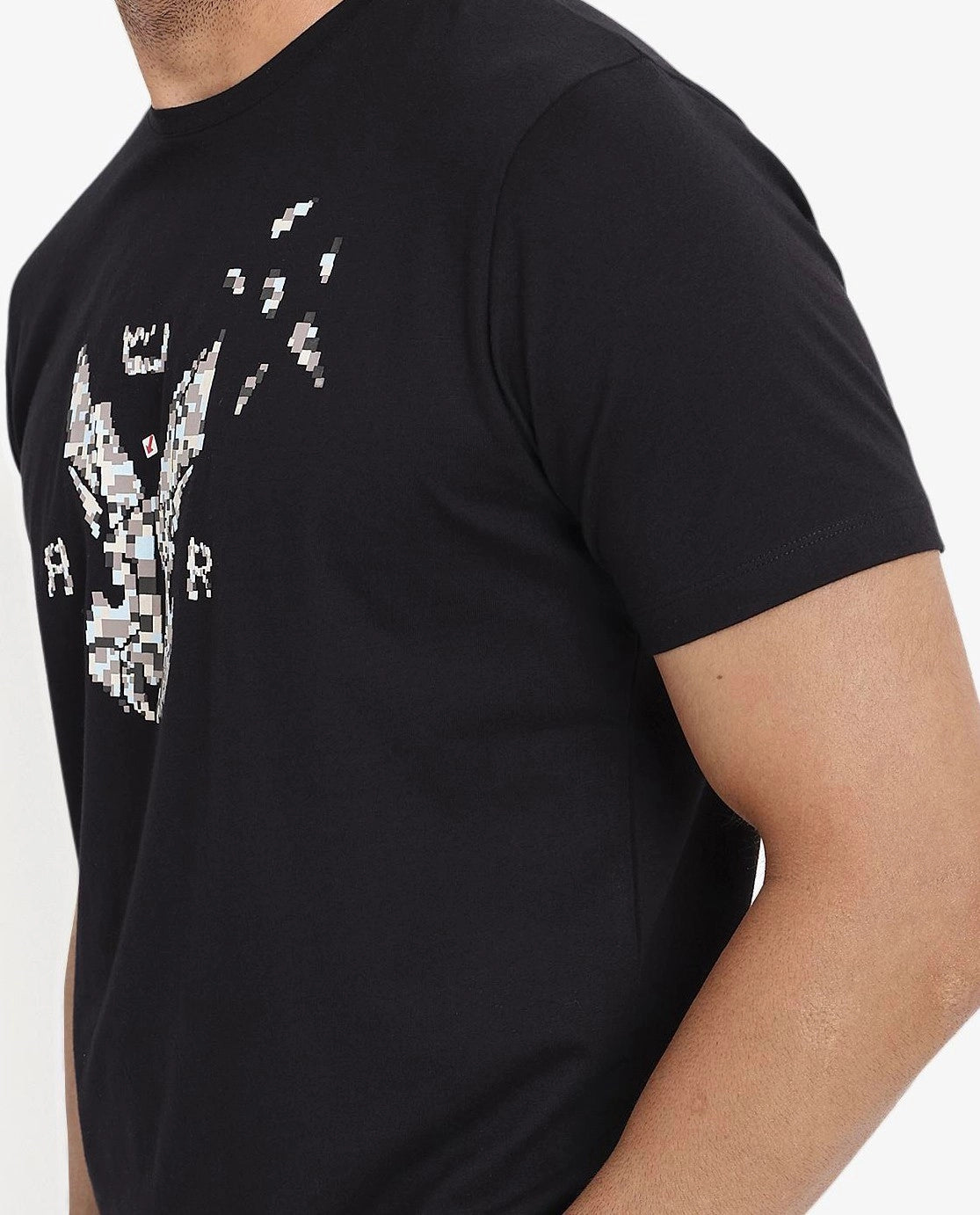 Rare Rabbit Men Conno Black Cotton Lycra Fabric Short Sleeve Crew Neck Regular Fit Graphic Logo Print T-Shirt