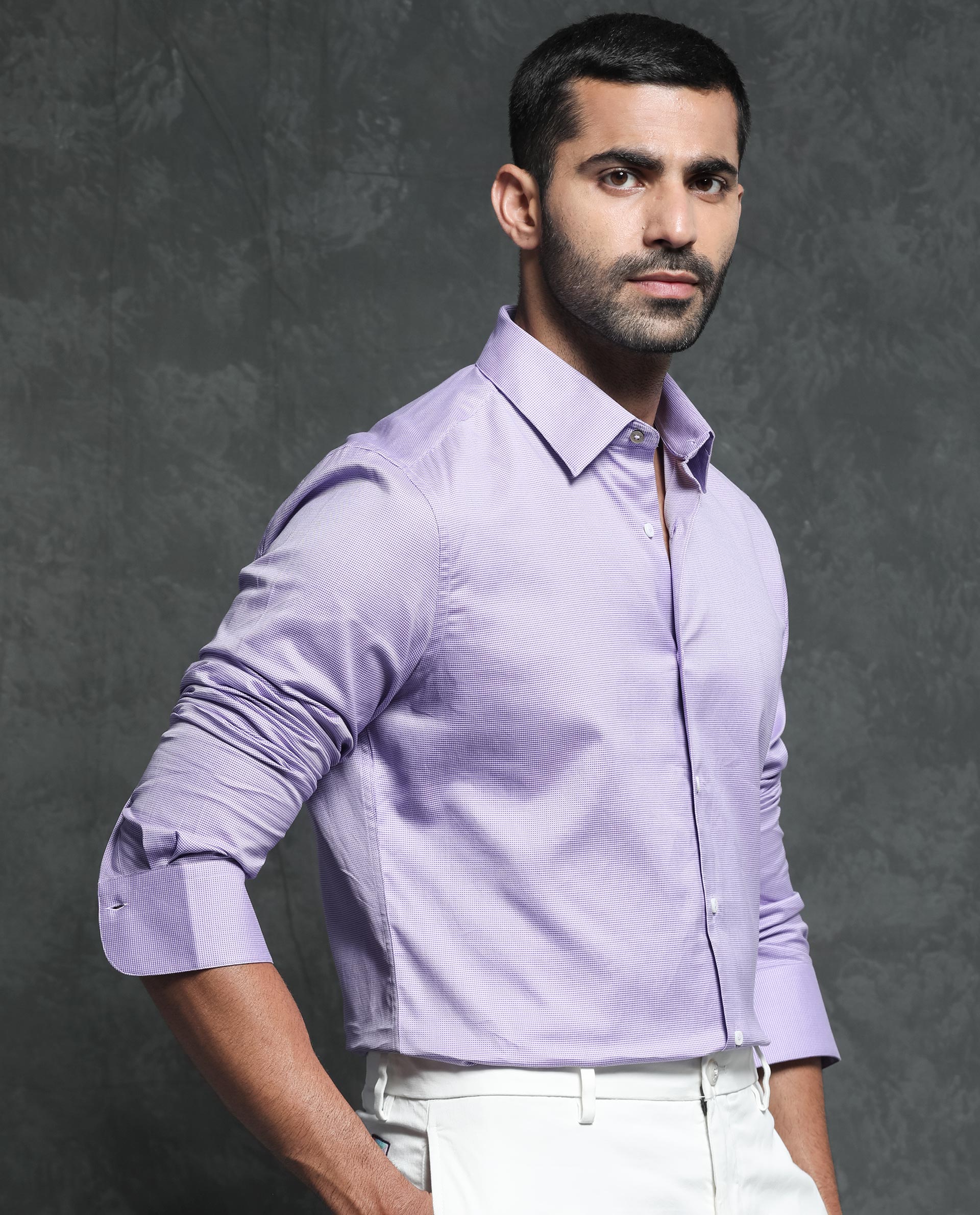 Rare Rabbit Men's Constell Purple Cotton Fabric Full Sleeves Checks Shirt