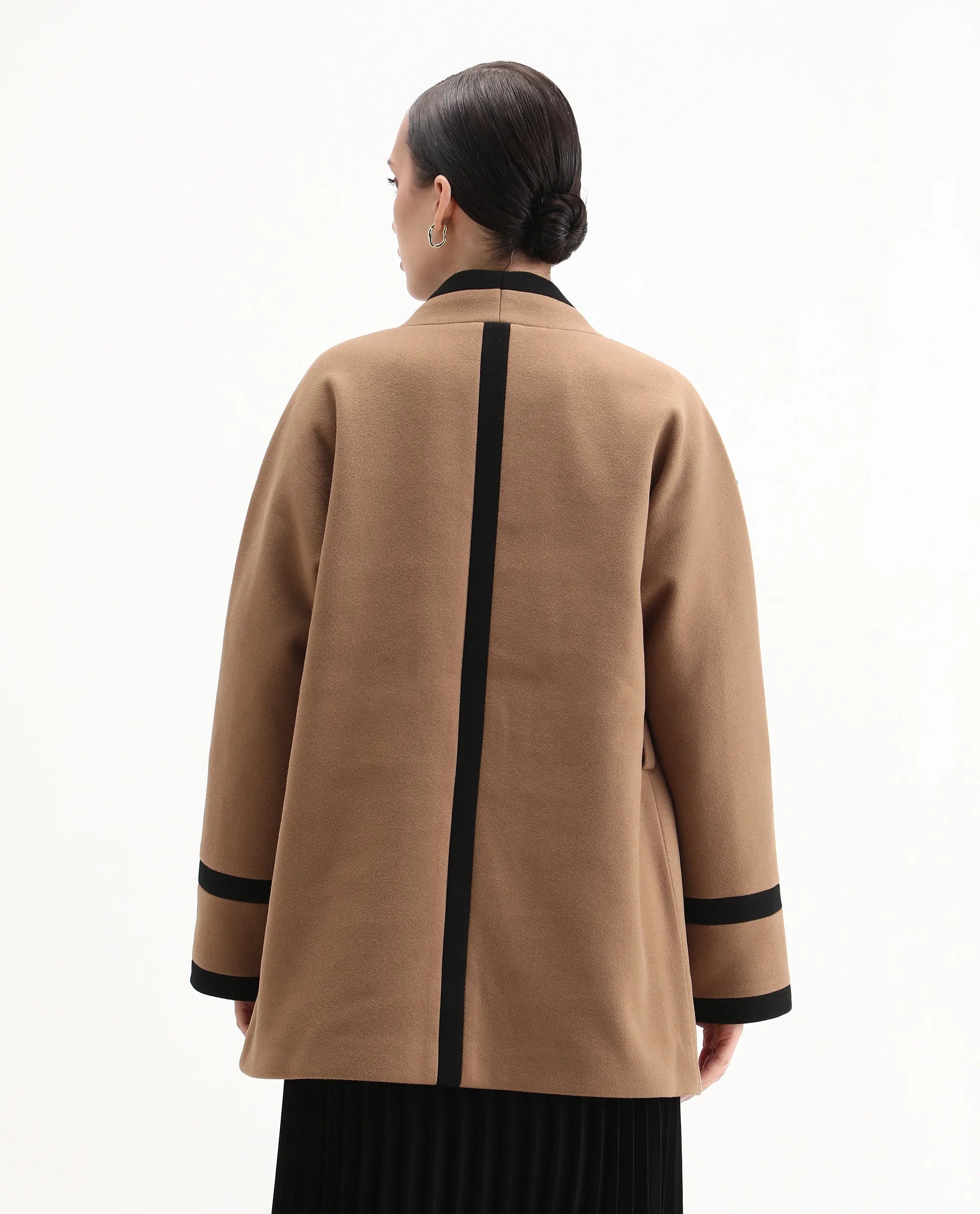 Rareism Women's Contra Tan Polyester Crew Neck Regular Fit Plain Jacket