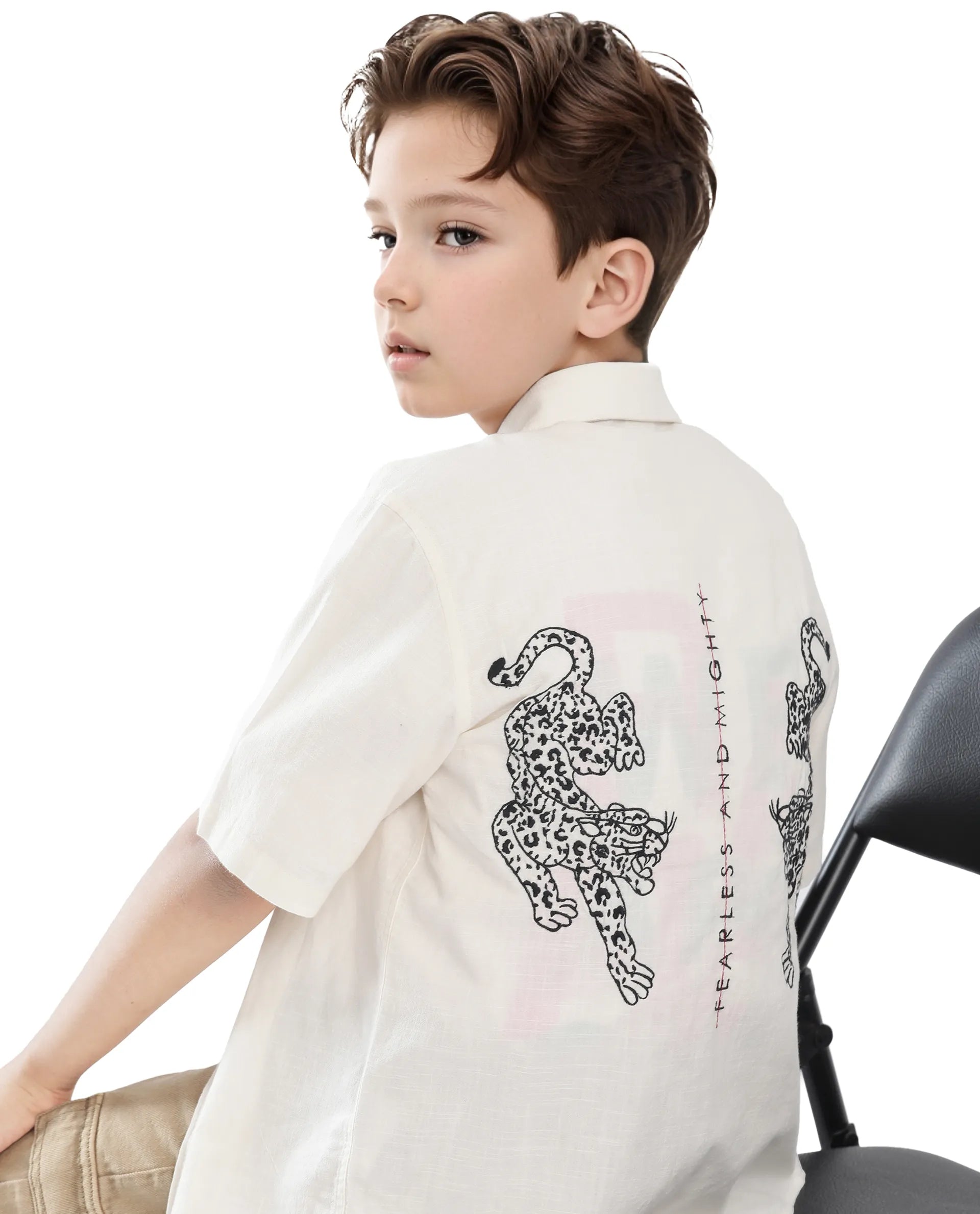 Rare Ones Kids Cora Off White Cotton Half Sleeve Button Embroidered Regular Fit Shirt