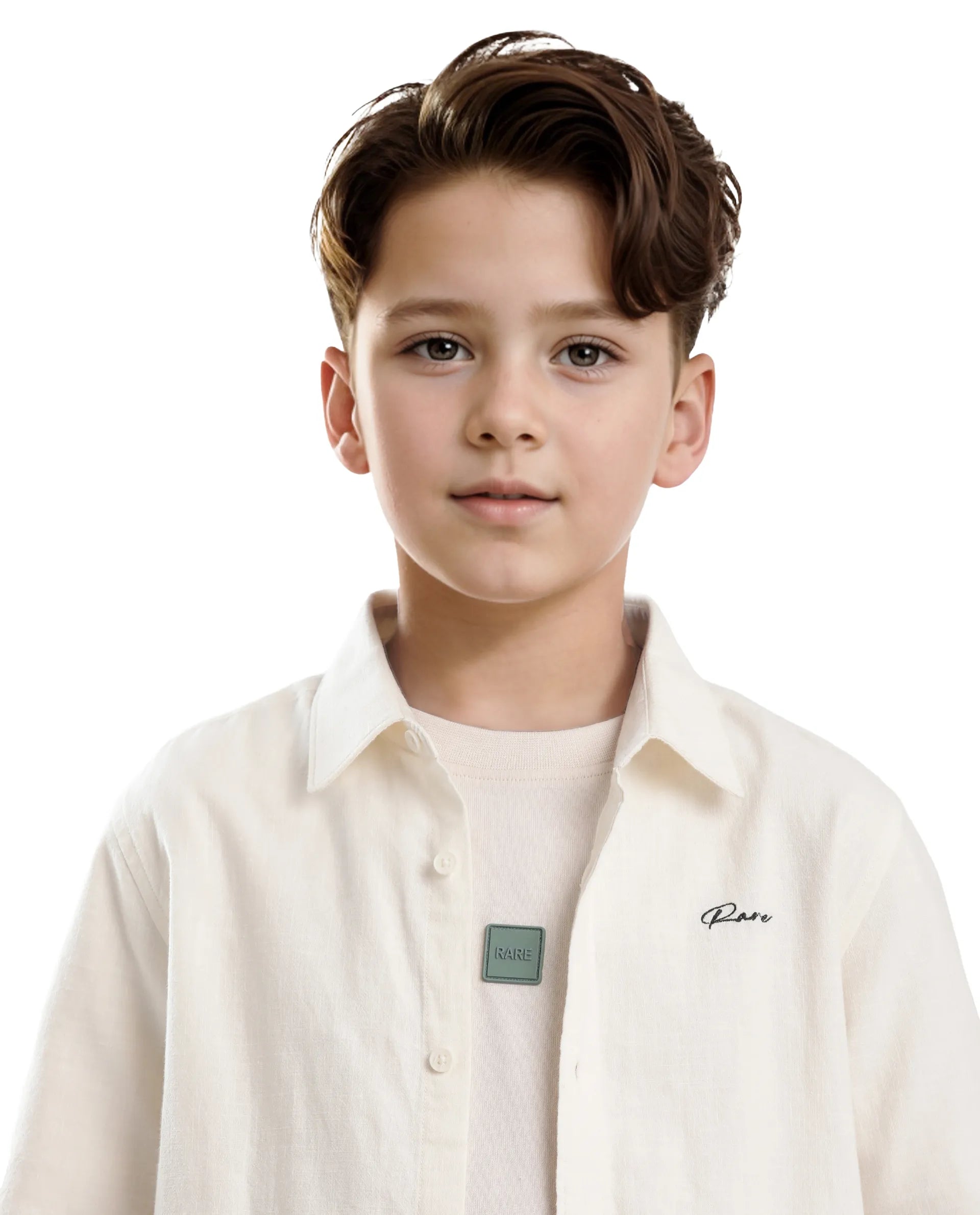 Rare Ones Kids Cora Off White Cotton Half Sleeve Button Embroidered Regular Fit Shirt