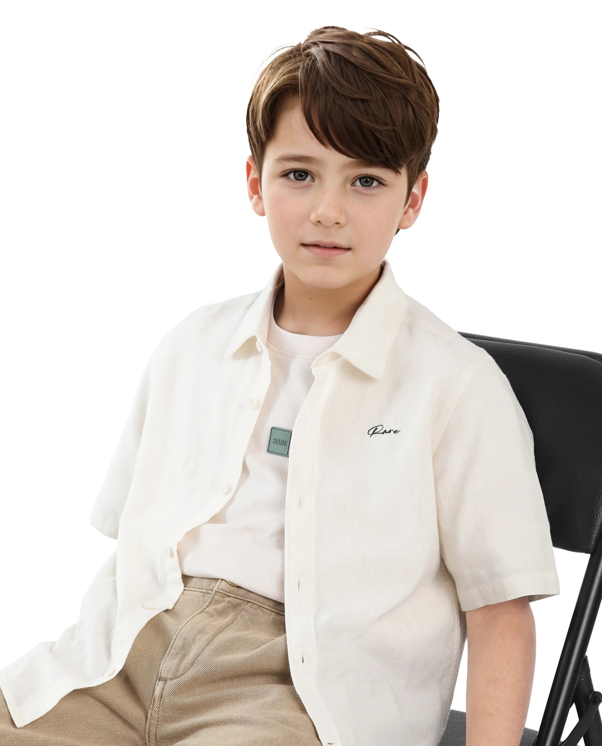 Rare Ones Kids Cora Off White Cotton Half Sleeve Button Embroidered Regular Fit Shirt