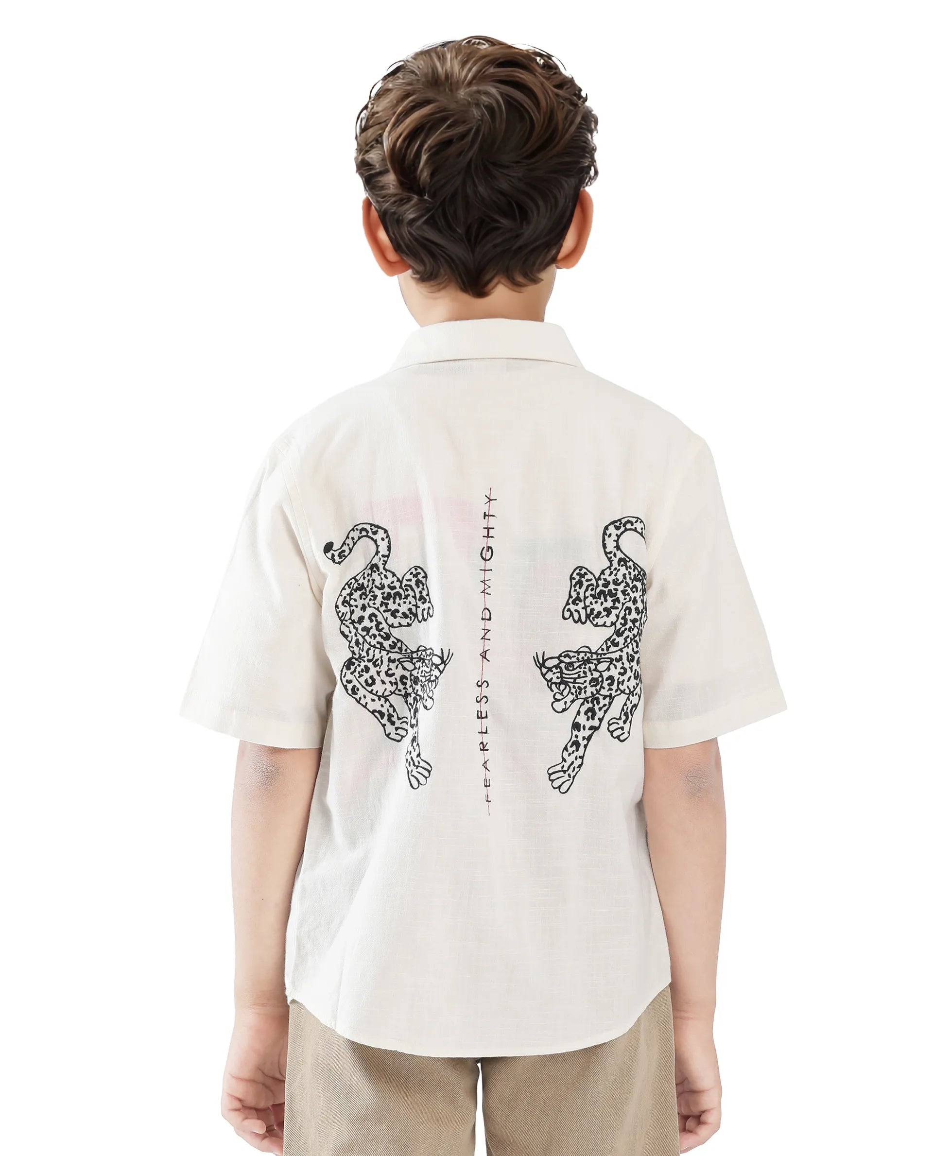 Rare Ones Kids Cora Off White Cotton Half Sleeve Button Embroidered Regular Fit Shirt